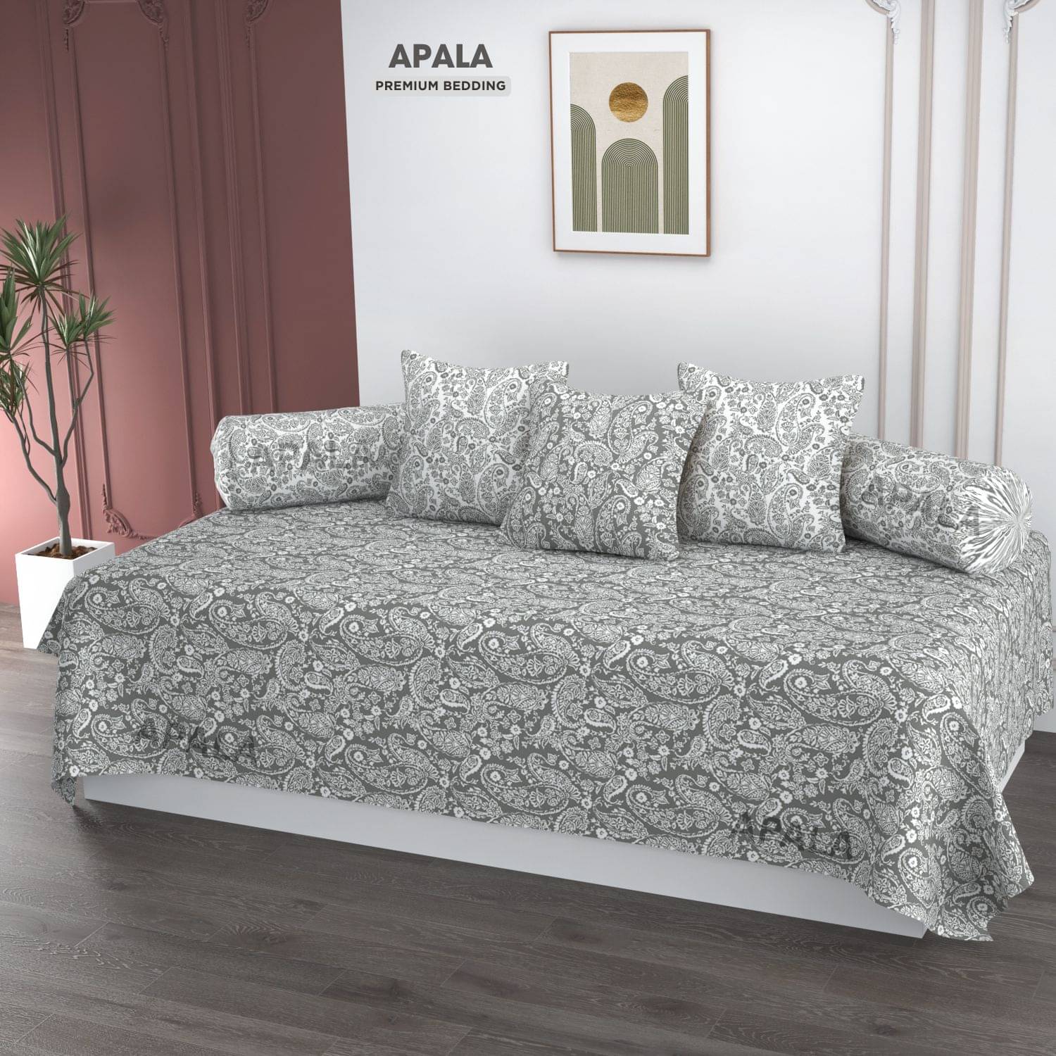 Apala Microfibre Ethnic Diwan Set 6 Pcs - Gray Apala Microfibre Ethnic Diwan Set 6 Pcs - Gray