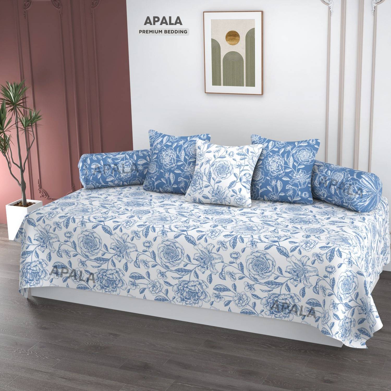     			Apala Microfibre Floral Diwan Set 6 Pcs - Multi