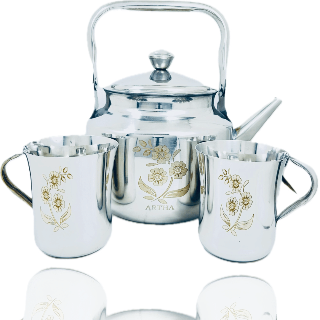     			Artha Kettle cup Set Stainless Steel Laser Printed Pitchers 1400 mL Silver