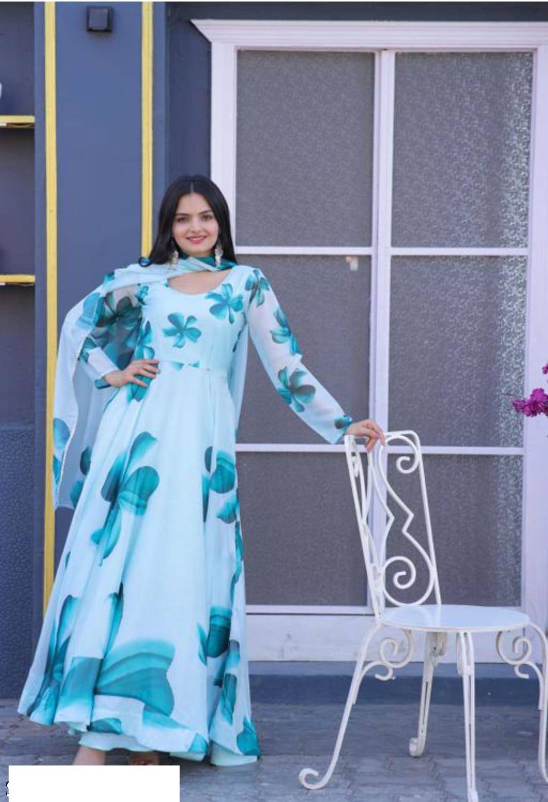     			Ayesha Fashion Women Georgette Flared Stitched Ethnic Gown ( Light Blue )