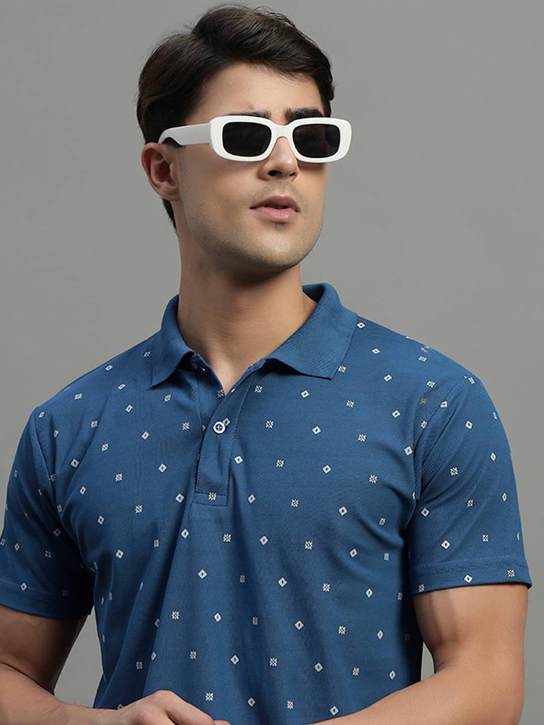     			BLISS BOYS Men Cotton Blend Regular Fit Printed Polo T Shirt ( Blue )