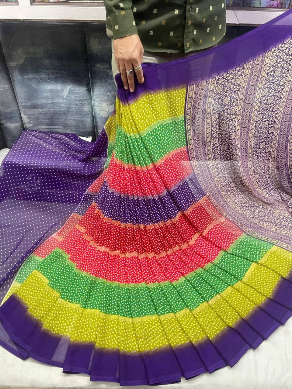     			Bhuwal Fashion Georgette Printed Ilkal Saree With Unstitched Blouse Piece ( Purple )