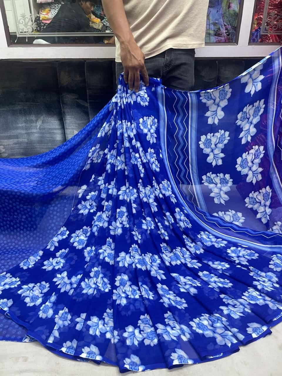 Bhuwal Fashion Georgette Printed Ilkal Saree With Unstitched Blouse Piece ( Blue )     			Bhuwal Fashion Georgette Printed Ilkal Saree With Unstitched Blouse Piece ( Blue )