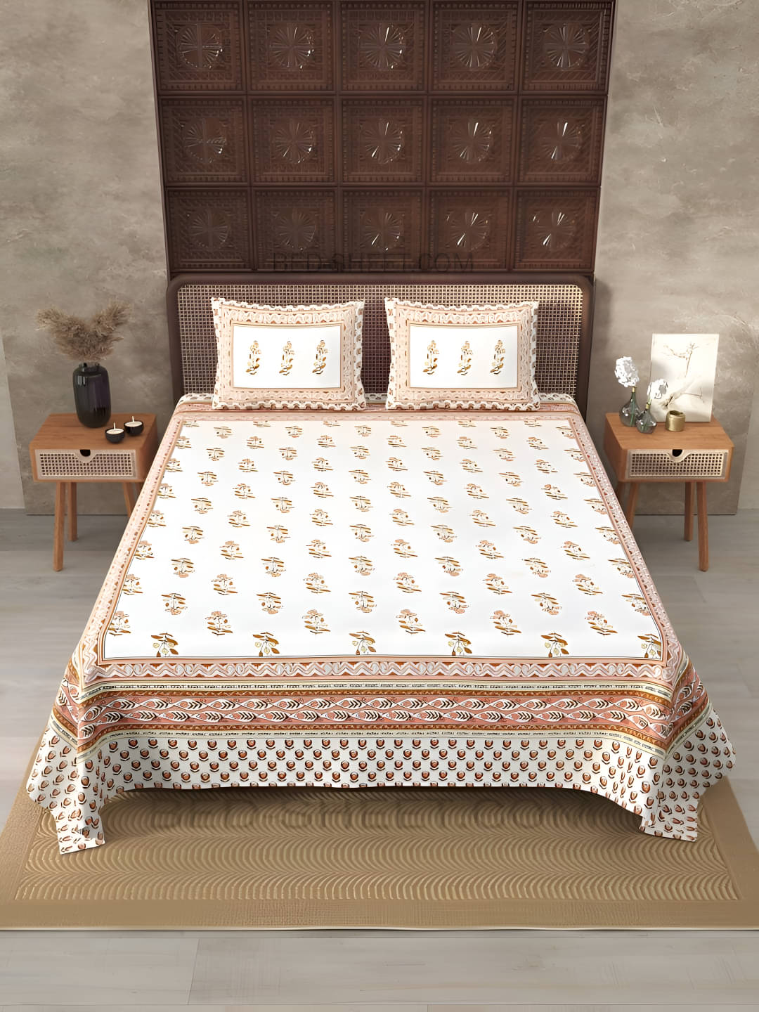 Bombay Spreads Cotton 1 Double King Bedsheet with 2 Pillow Covers ( Beige )     			Bombay Spreads Cotton 1 Double King Bedsheet with 2 Pillow Covers ( Beige )