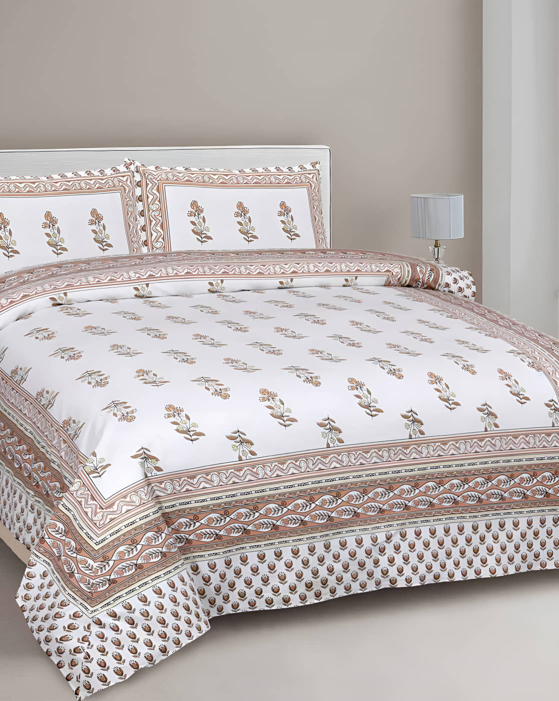 Bombay Spreads Cotton 1 Double King Bedsheet with 2 Pillow Covers ( Beige )