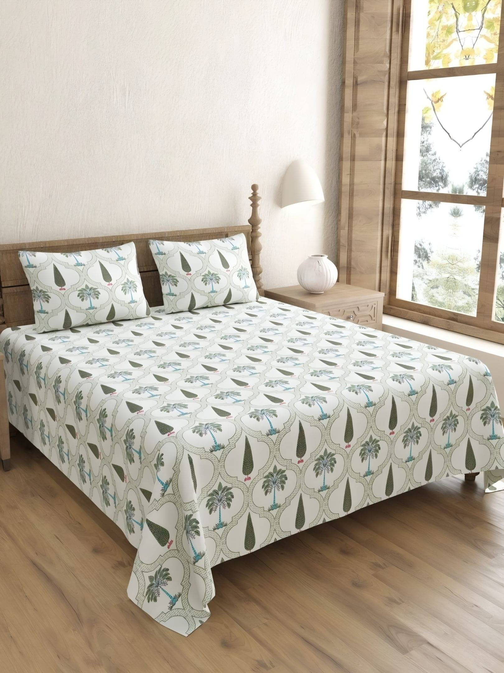 Bombay Spreads Cotton 1 Double King Bedsheet with 2 Pillow Covers ( Green )     			Bombay Spreads Cotton 1 Double King Bedsheet with 2 Pillow Covers ( Green )