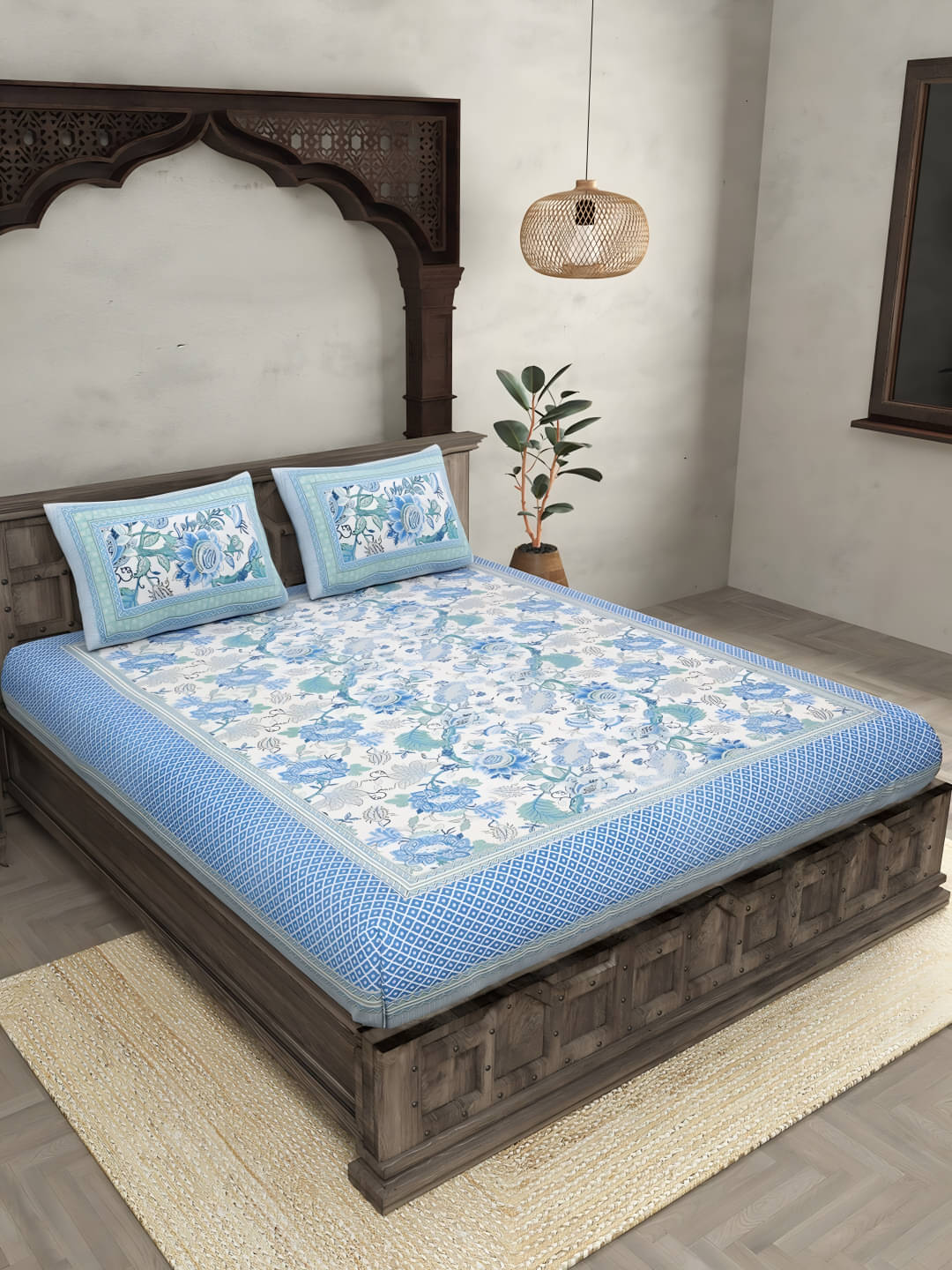 Bombay Spreads Cotton 1 Double King Bedsheet with 2 Pillow Covers ( Blue ) Bombay Spreads Cotton 1 Double King Bedsheet with 2 Pillow Covers ( Blue )