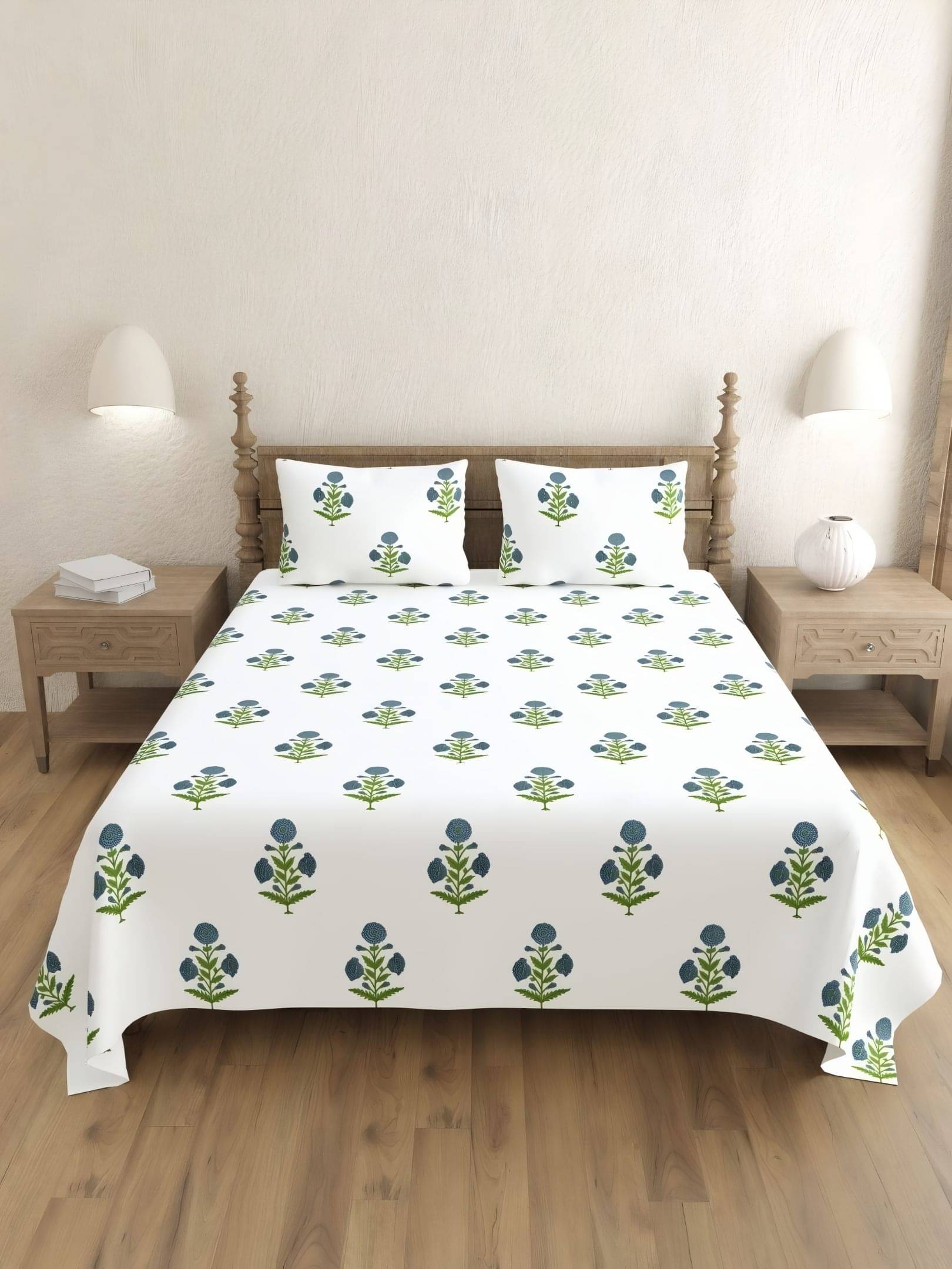 Bombay Spreads Cotton 1 Double King Bedsheet with 2 Pillow Covers ( Green ) Bombay Spreads Cotton 1 Double King Bedsheet with 2 Pillow Covers ( Green )