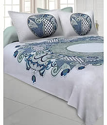Bombay Spreads Cotton 1 Double King Bedsheet with 2 Pillow Covers ( Blue )