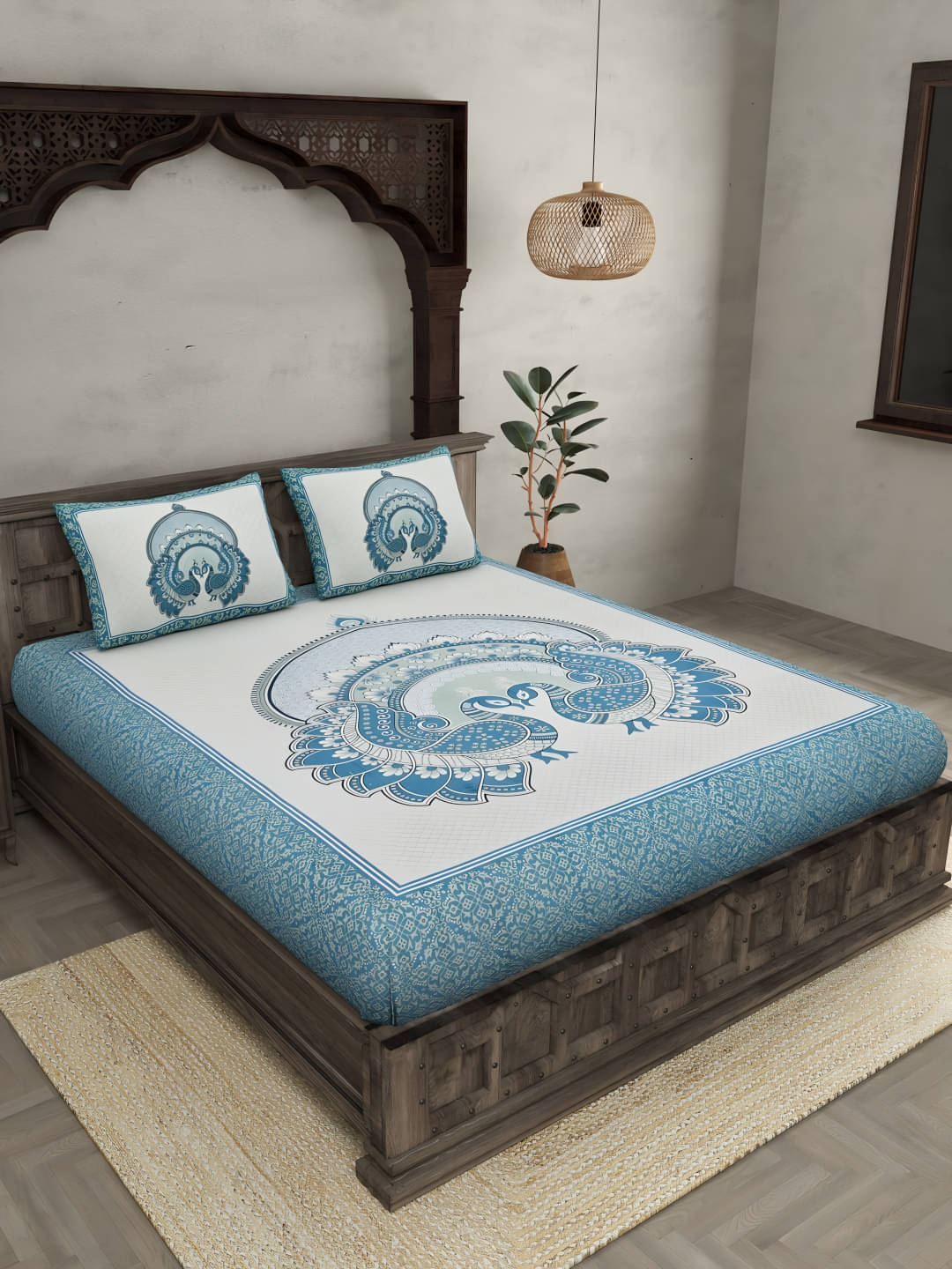     			Bombay Spreads Cotton 1 Double King Bedsheet with 2 Pillow Covers ( Blue )