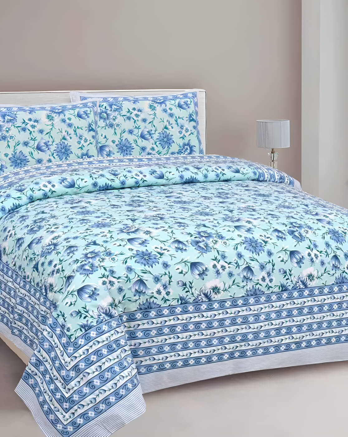 Bombay Spreads Cotton 1 Double King Bedsheet with 2 Pillow Covers ( Blue ) Bombay Spreads Cotton 1 Double King Bedsheet with 2 Pillow Covers ( Blue )