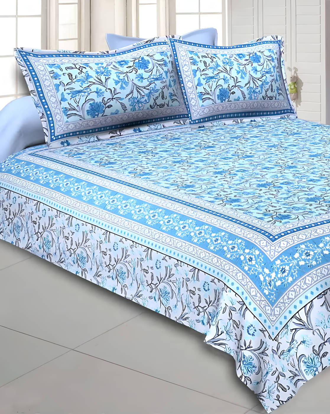 Bombay Spreads Cotton 1 Double King Bedsheet with 2 Pillow Covers ( Blue ) Bombay Spreads Cotton 1 Double King Bedsheet with 2 Pillow Covers ( Blue )