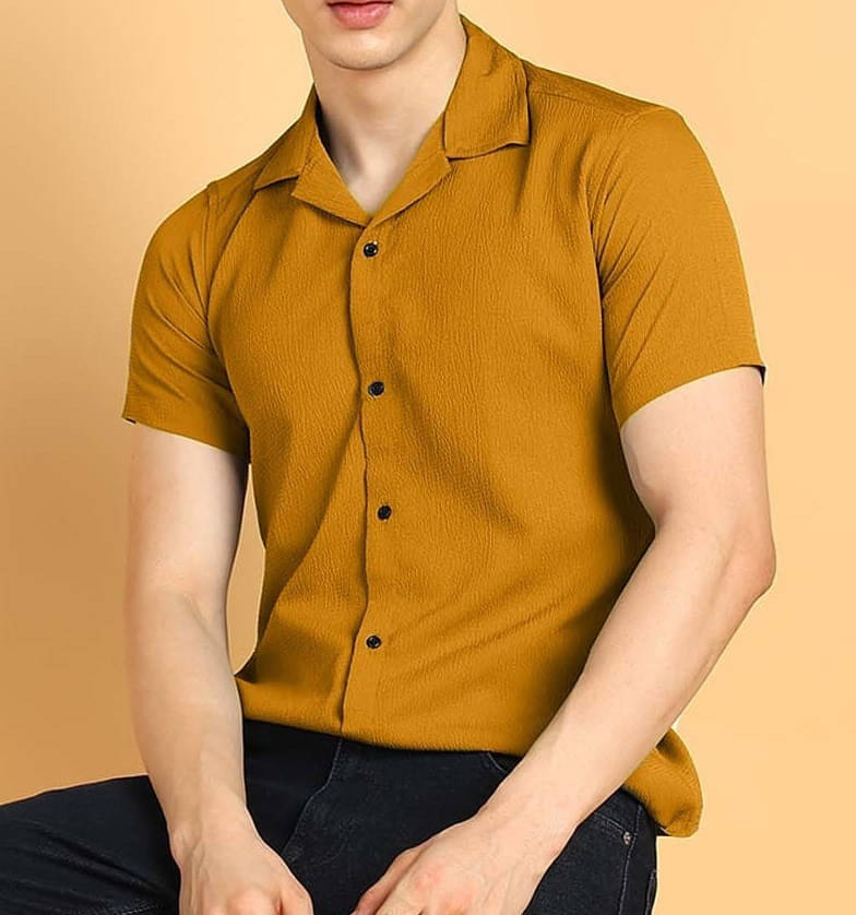     			COMBRAIDED Cotton Blend Regular Fit Solids Half Sleeves Men's Casual Shirt - Yellow ( Pack of 1 )