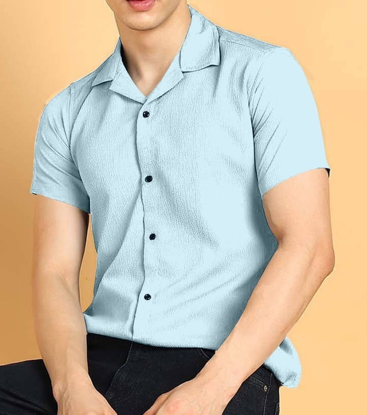     			COMBRAIDED Cotton Blend Regular Fit Solids Half Sleeves Men's Casual Shirt - Light Blue ( Pack of 1 )