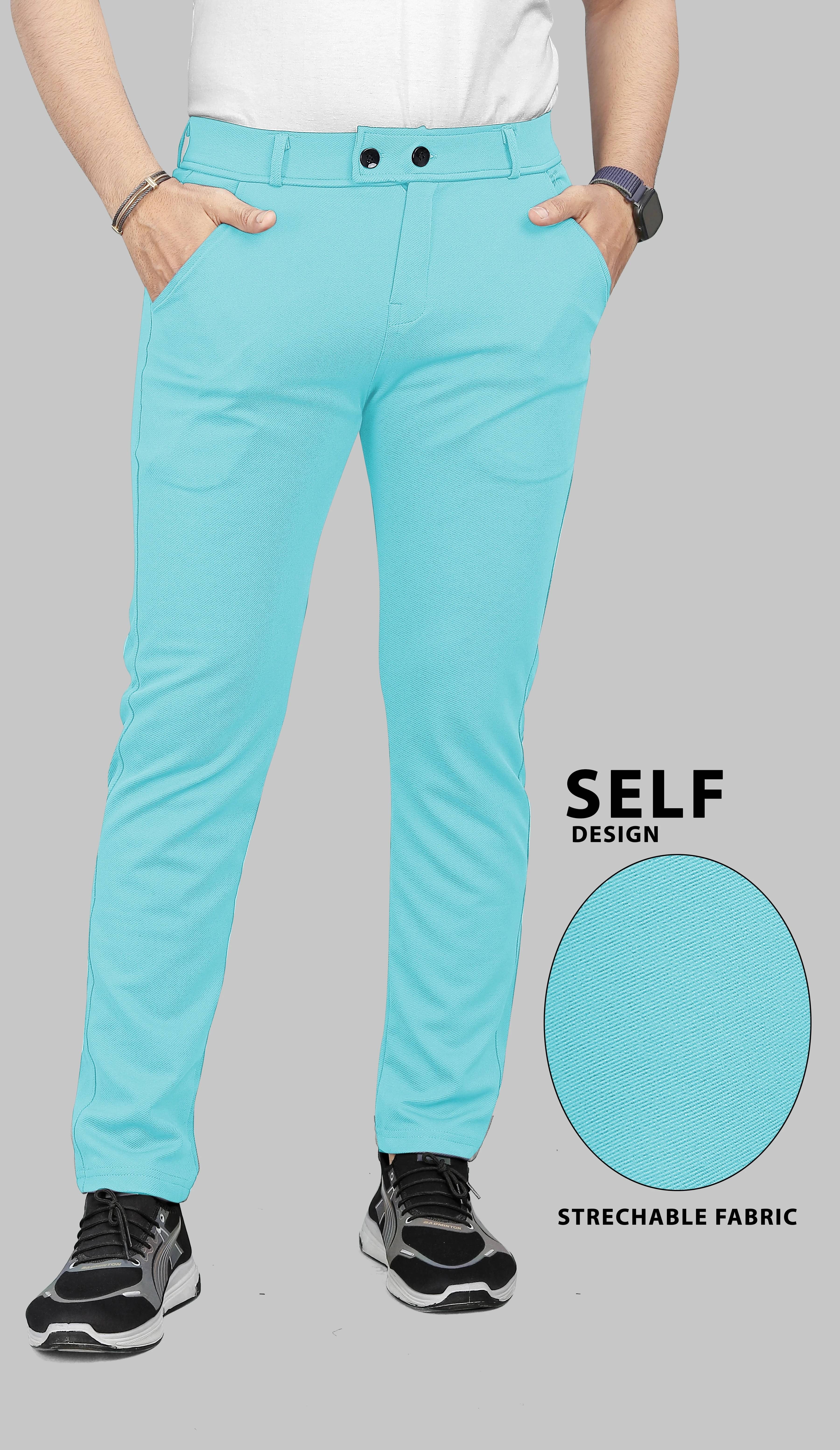     			COMBRAIDED Slim Flat Men's Trouser - Turquoise Blue ( Pack of 1 )