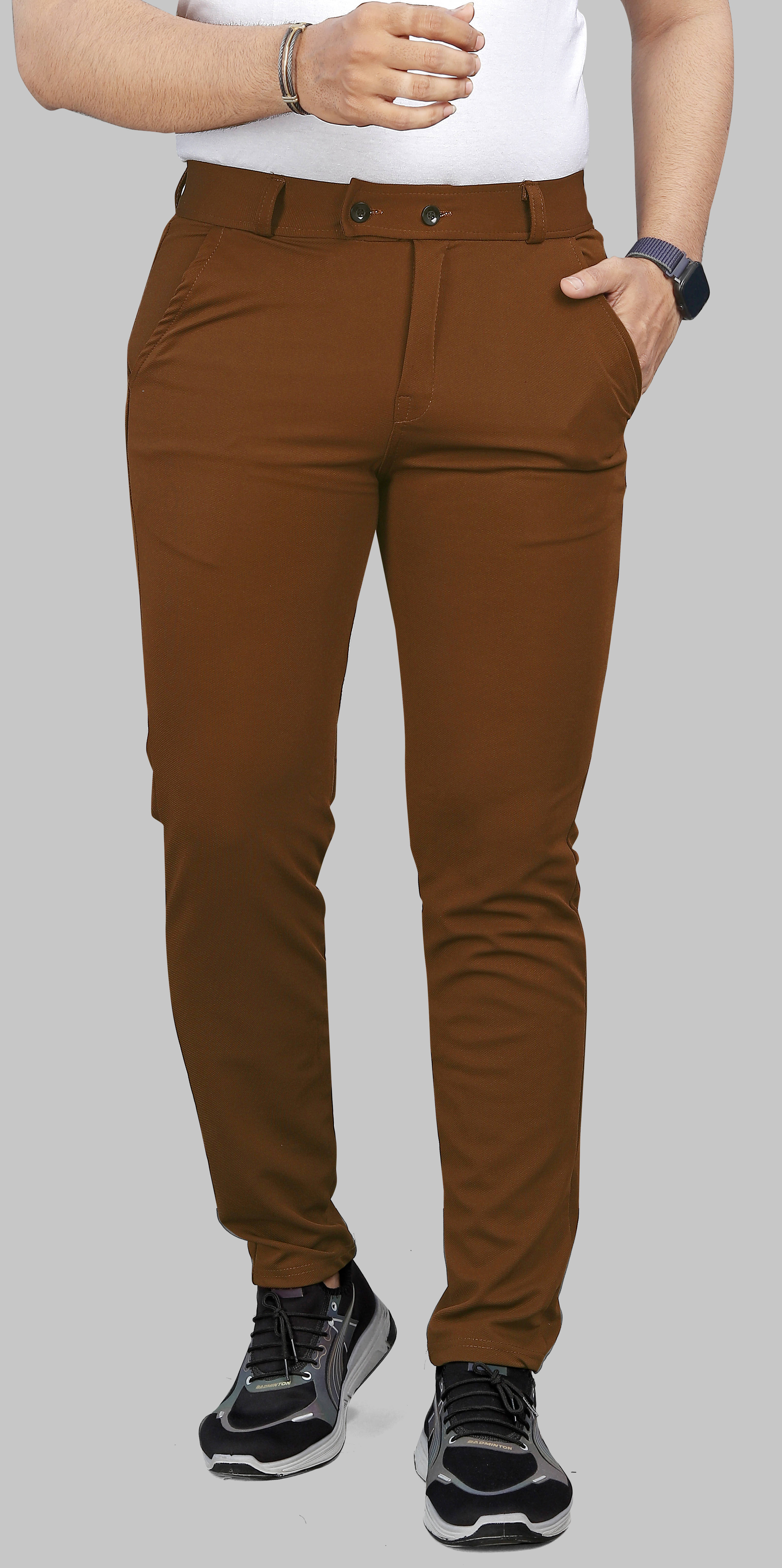     			COMBRAIDED Slim Flat Men's Trouser - Coffee ( Pack of 1 )