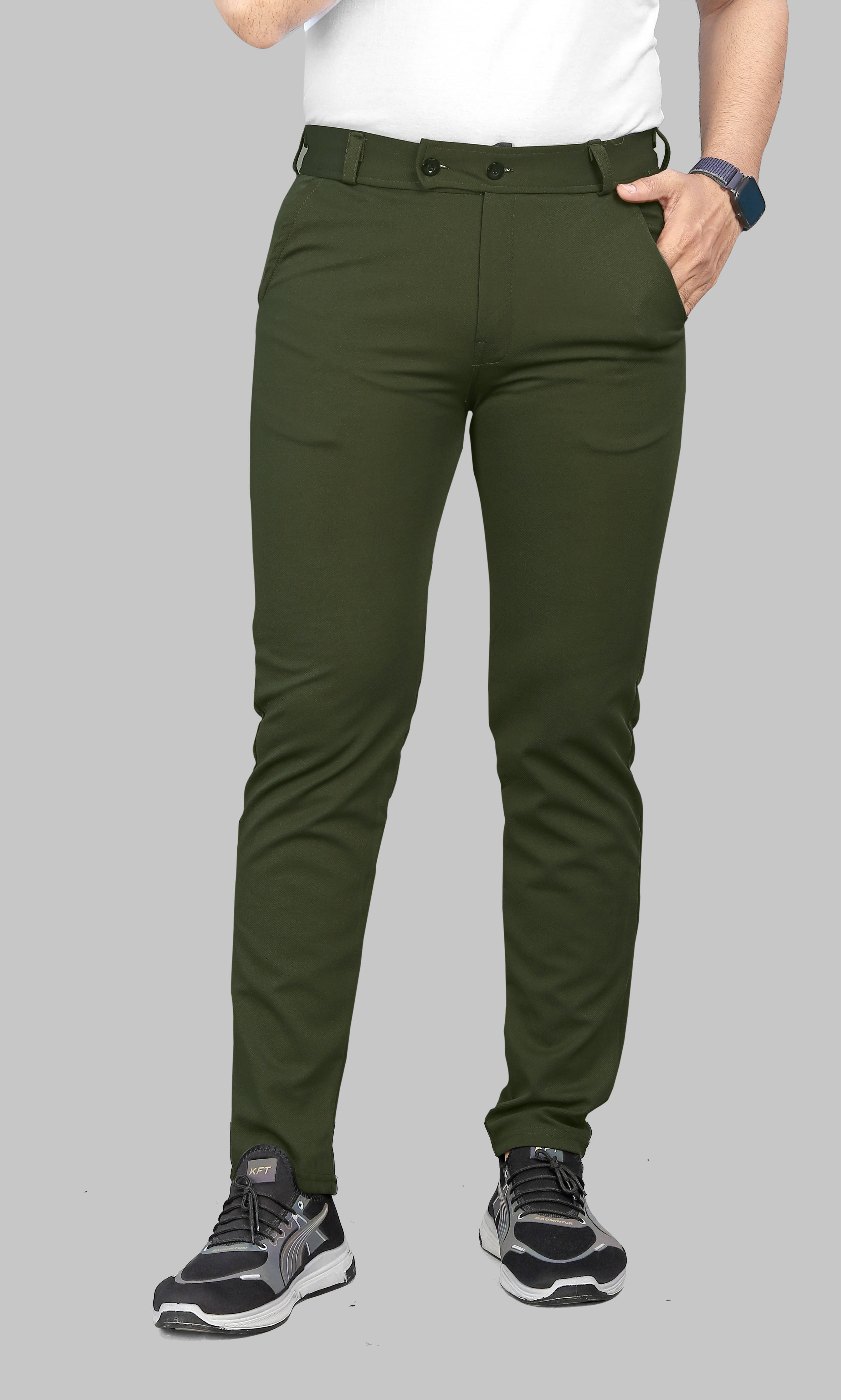     			COMBRAIDED Slim Flat Men's Trouser - Olive ( Pack of 1 )