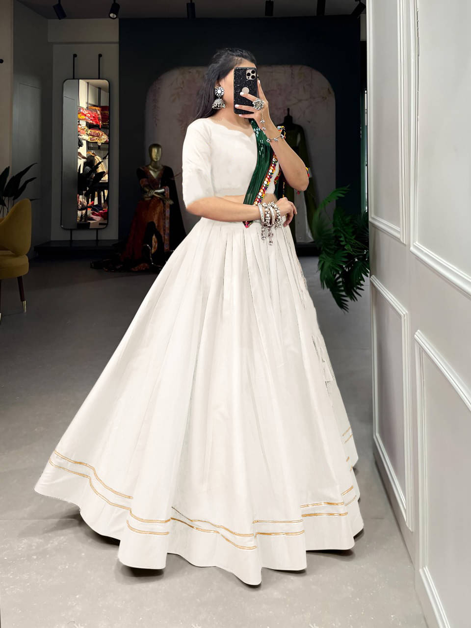 CYNOR White,Green Rayon Chaniya Choli Semi Stitched Lehenga Single CYNOR White,Green Rayon Chaniya Choli Semi Stitched Lehenga Single