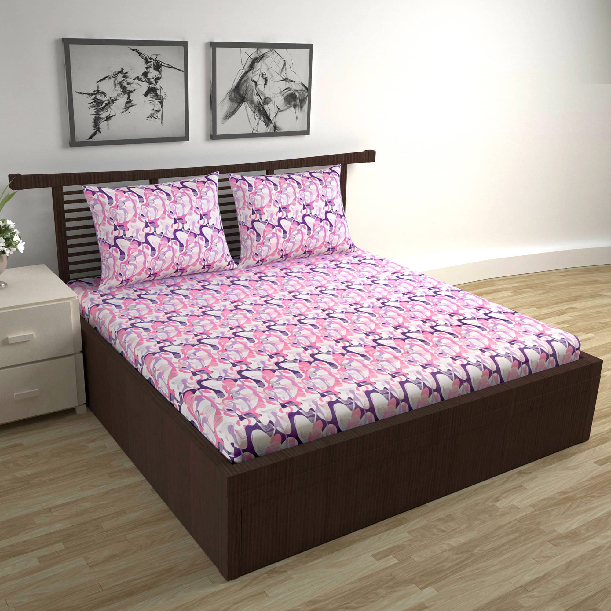     			DIVINE CASA Cotton 1 Double Bedsheet with 2 Pillow Covers ( Pink )