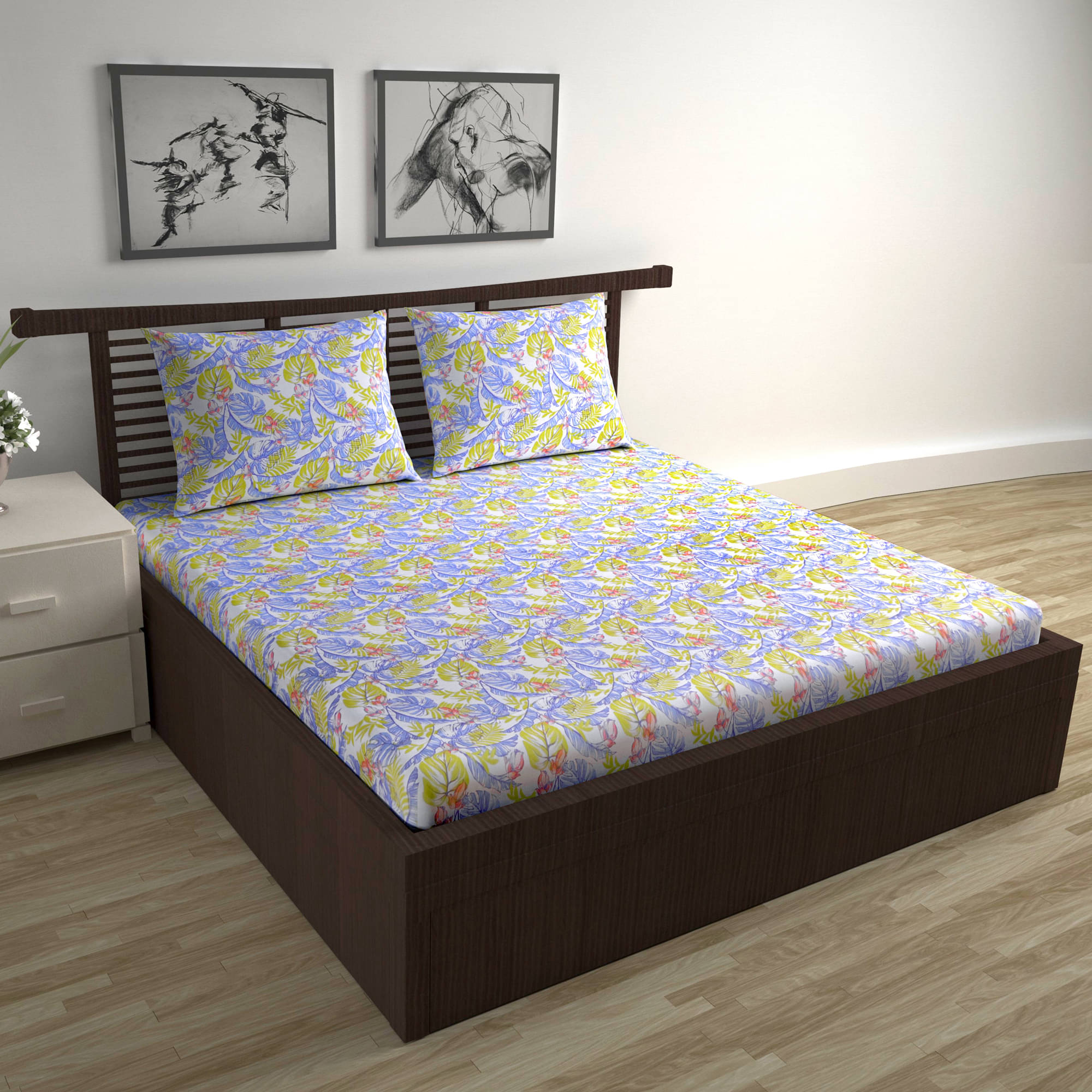     			DIVINE CASA Cotton 1 Double Bedsheet with 2 Pillow Covers ( Purple )
