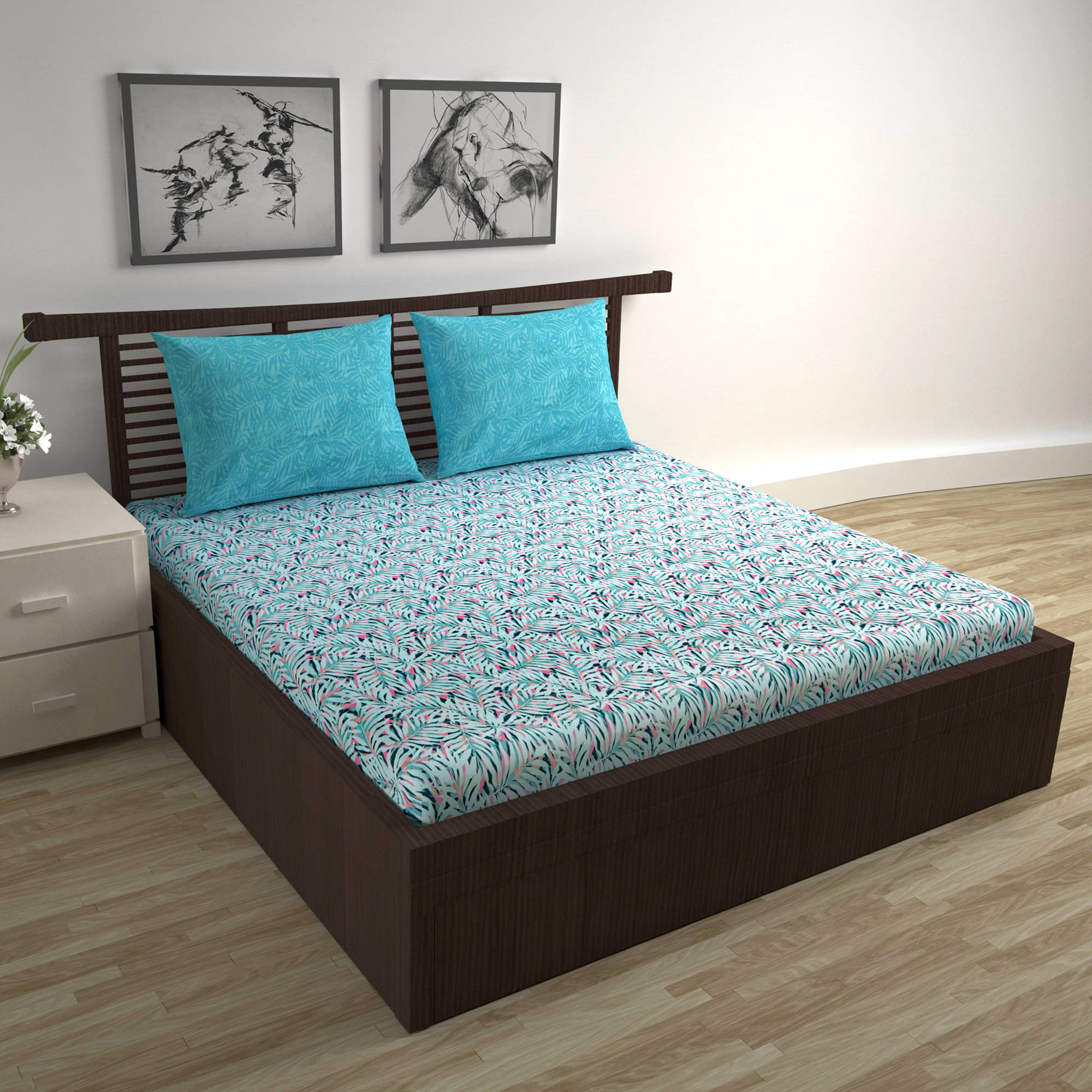     			DIVINE CASA Cotton 1 Double Bedsheet with 2 Pillow Covers ( Blue )