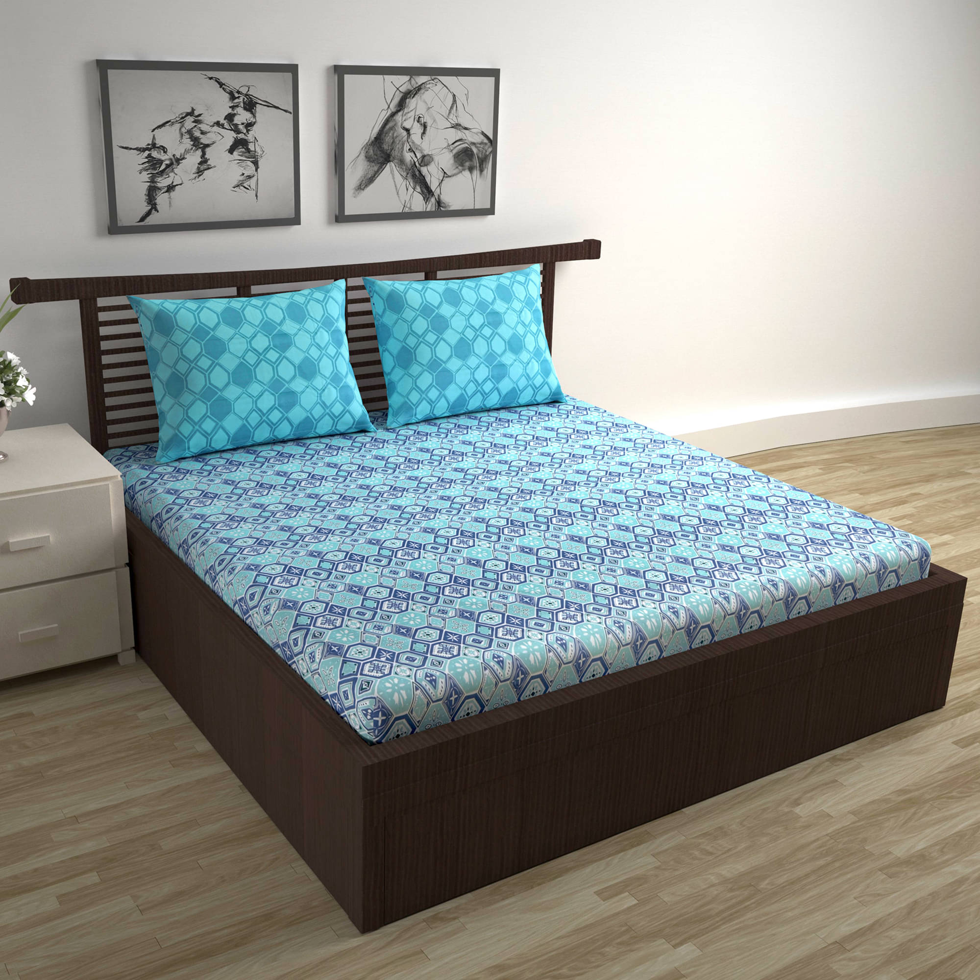 DIVINE CASA Cotton 1 Double Bedsheet with 2 Pillow Covers ( Light Blue ) DIVINE CASA Cotton 1 Double Bedsheet with 2 Pillow Covers ( Light Blue )