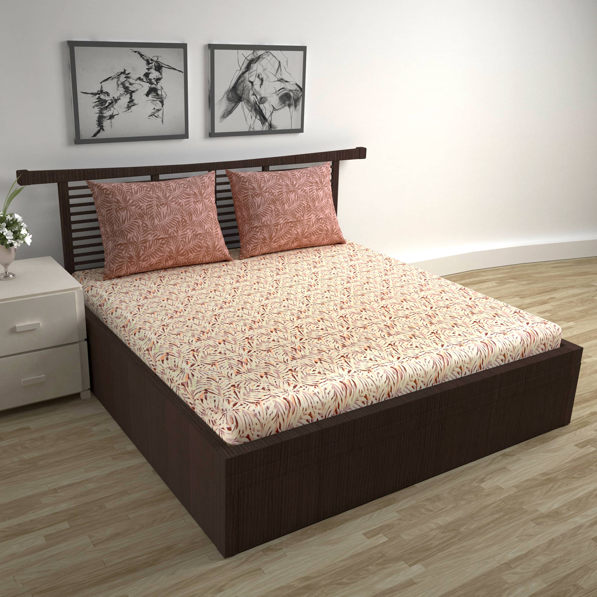     			DIVINE CASA Cotton 1 Double Bedsheet with 2 Pillow Covers ( Brown )