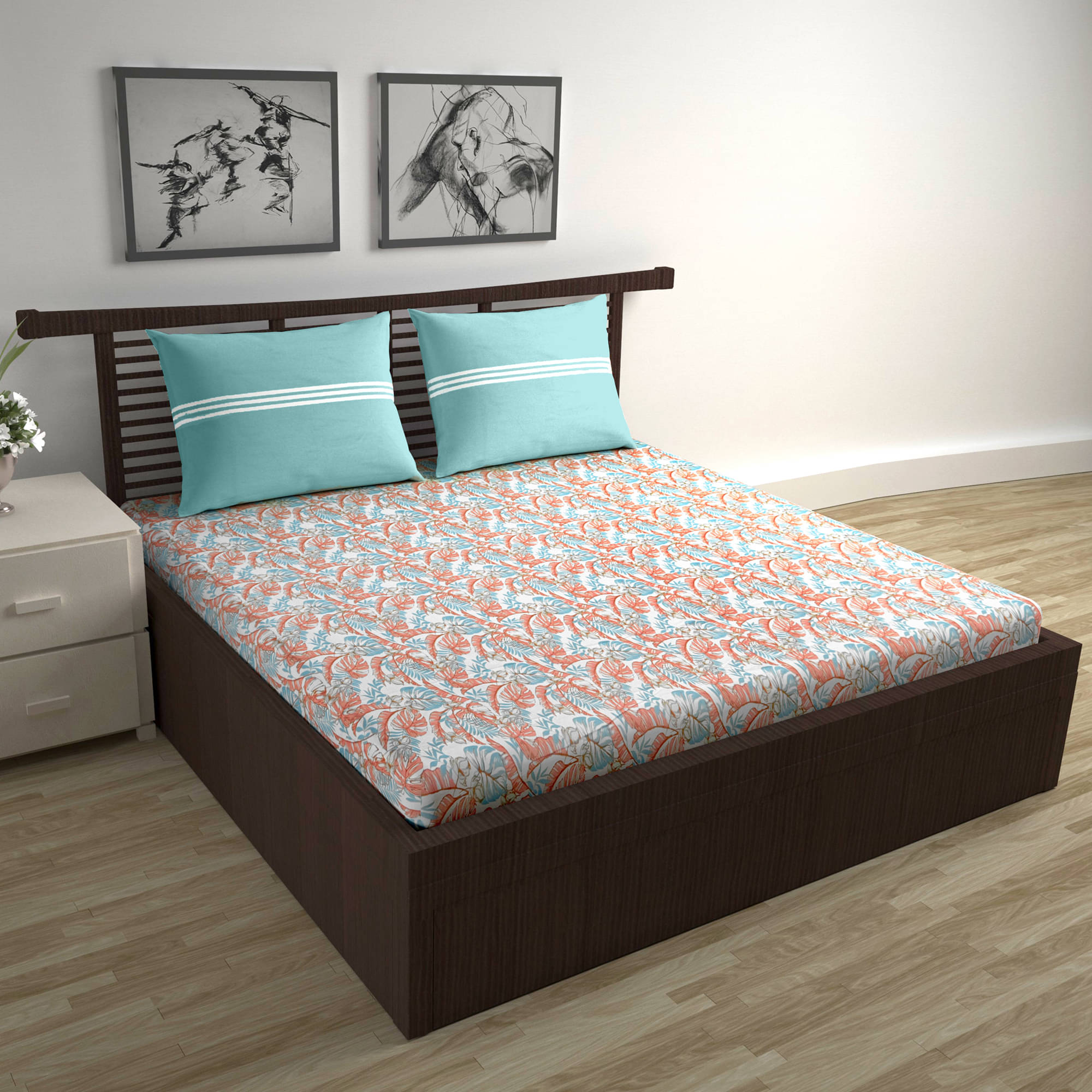     			DIVINE CASA Cotton 1 Double Bedsheet with 2 Pillow Covers ( Sky Blue )