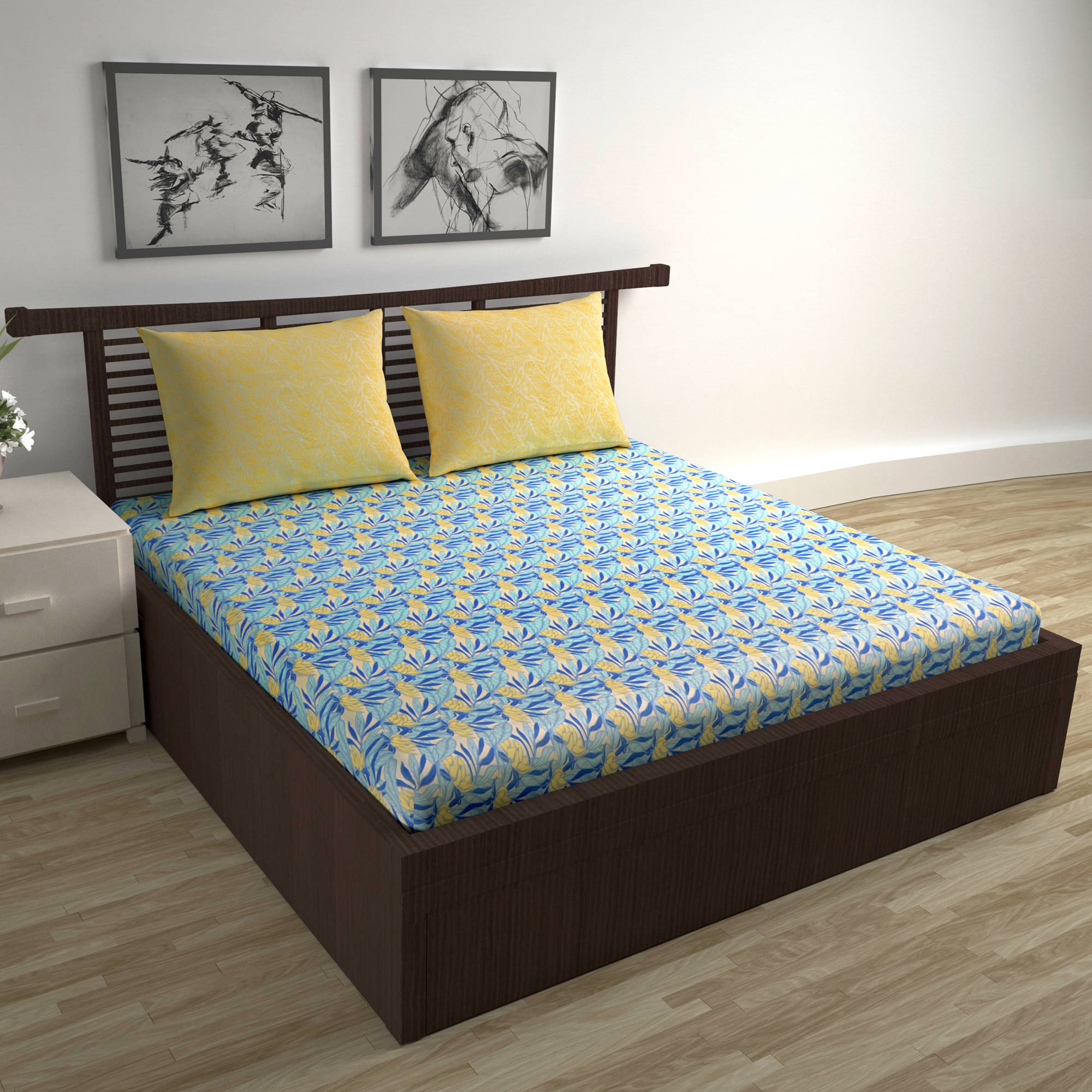     			DIVINE CASA Cotton 1 Double Bedsheet with 2 Pillow Covers ( Yellow )