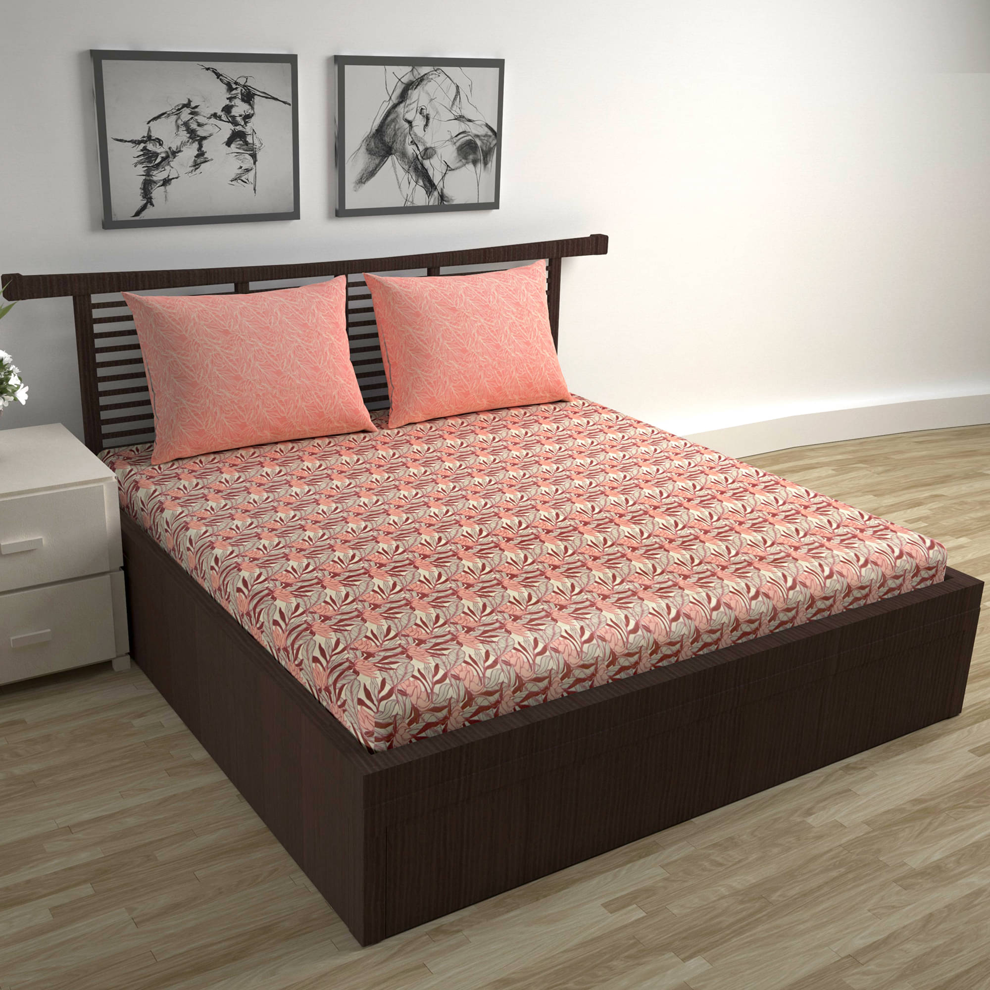     			DIVINE CASA Cotton 1 Double Bedsheet with 2 Pillow Covers ( Coral )