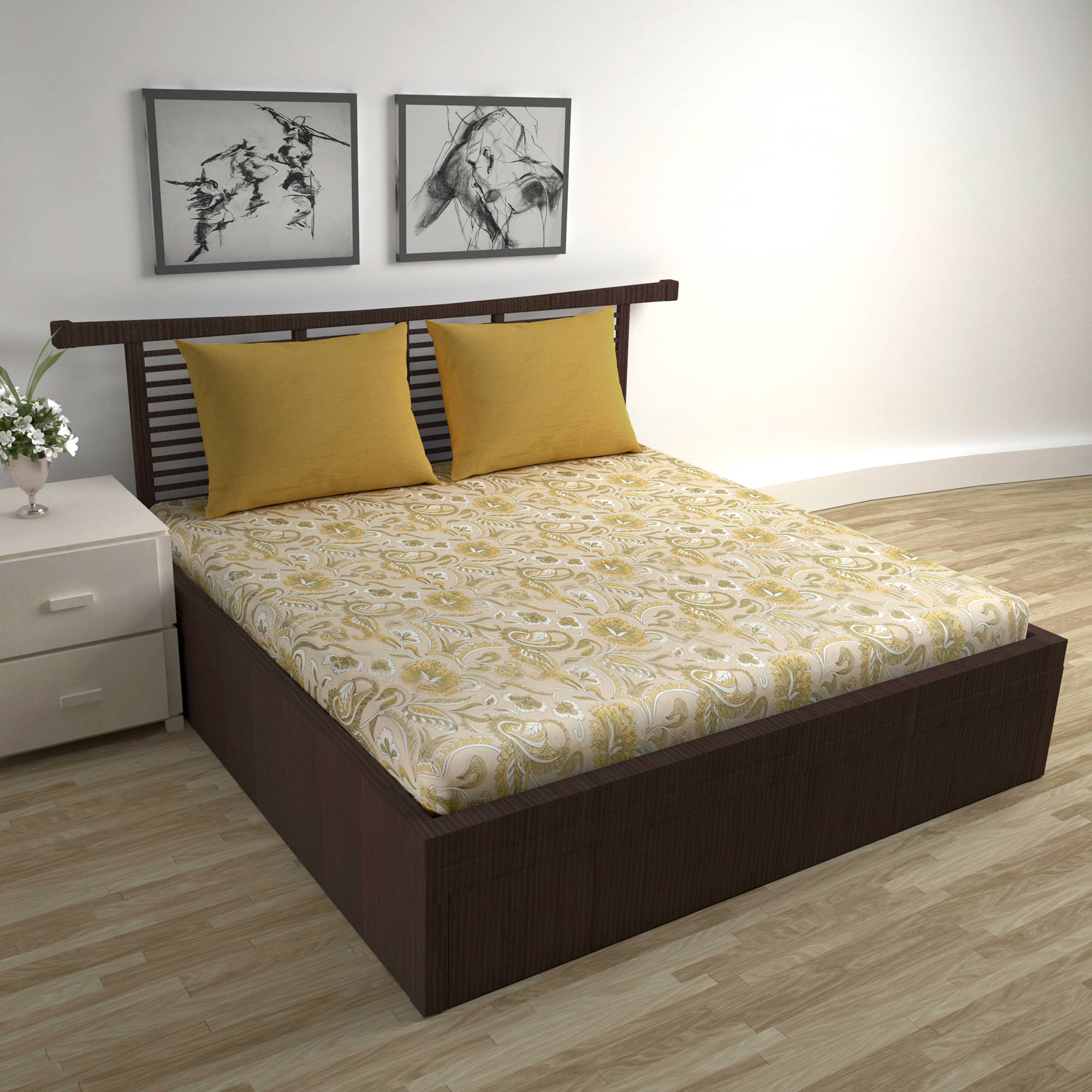 DIVINE CASA Cotton 1 Double Bedsheet with 2 Pillow Covers ( Mustard ) DIVINE CASA Cotton 1 Double Bedsheet with 2 Pillow Covers ( Mustard )