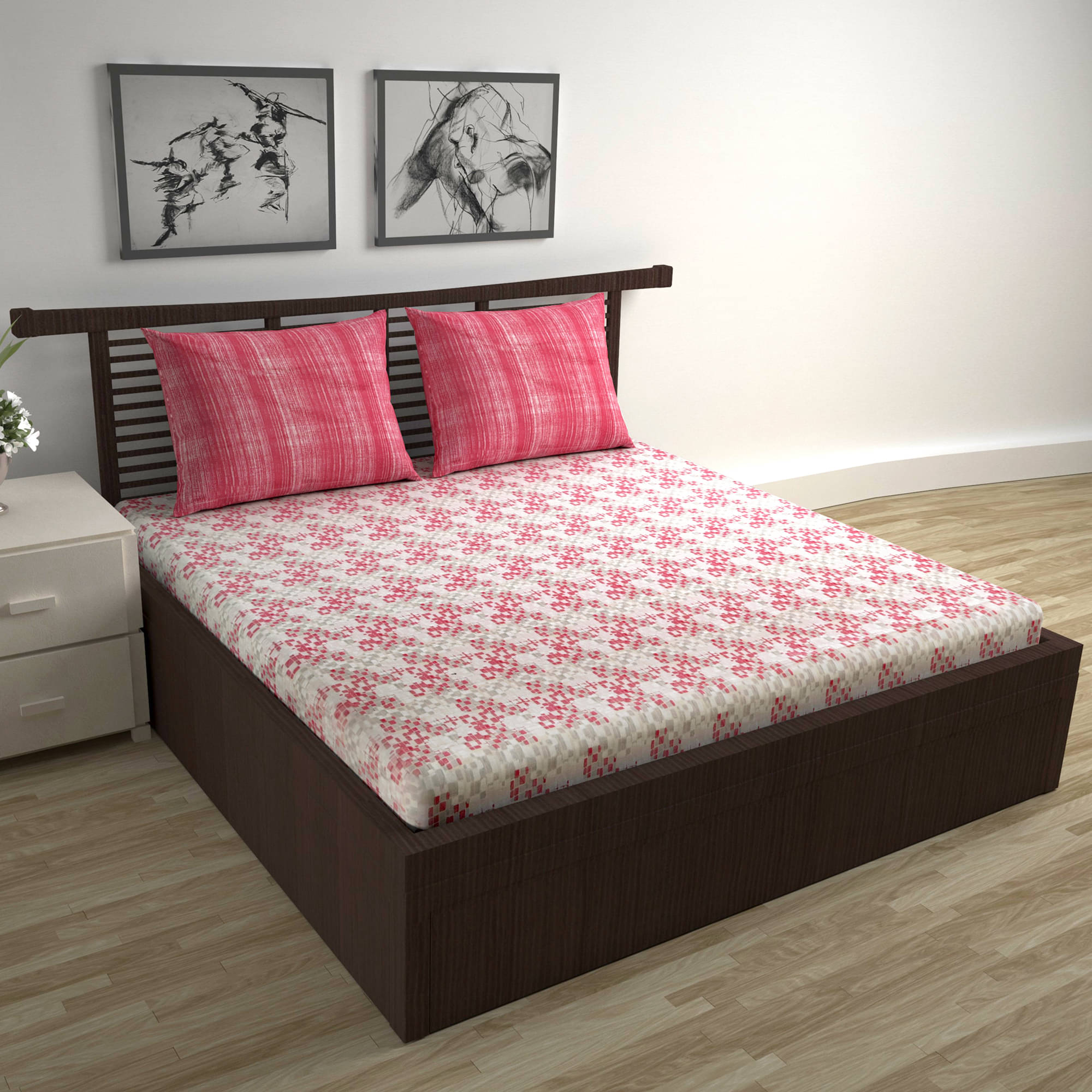     			DIVINE CASA Cotton 1 Double Bedsheet with 2 Pillow Covers ( Red )