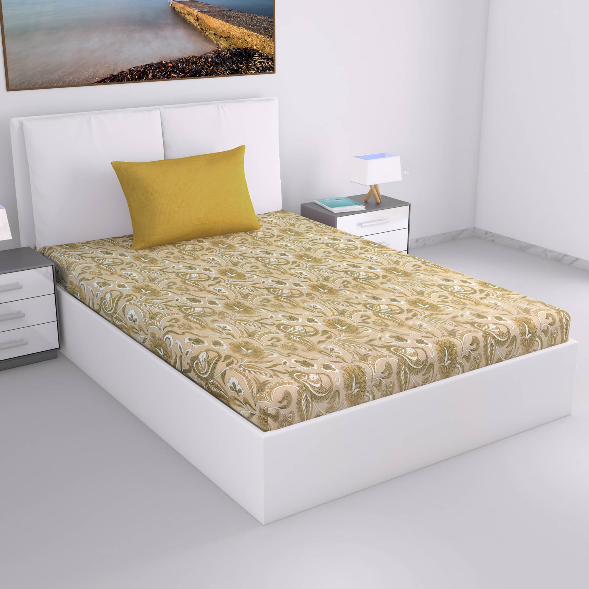     			DIVINE CASA Cotton 1 Single Bedsheet with 1 Pillow Cover ( Mustard )