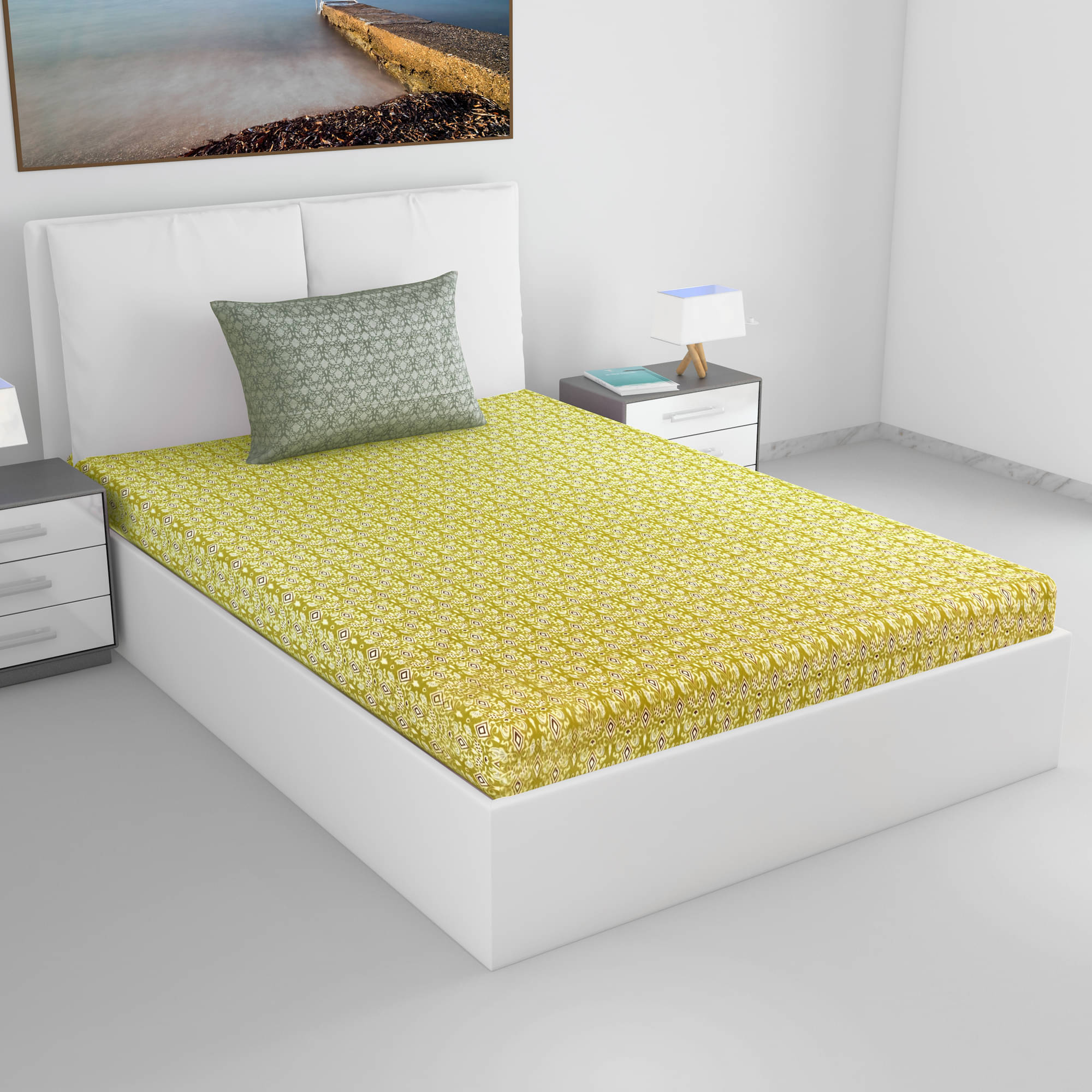     			DIVINE CASA Cotton 1 Single Bedsheet with 1 Pillow Cover ( Mustard )