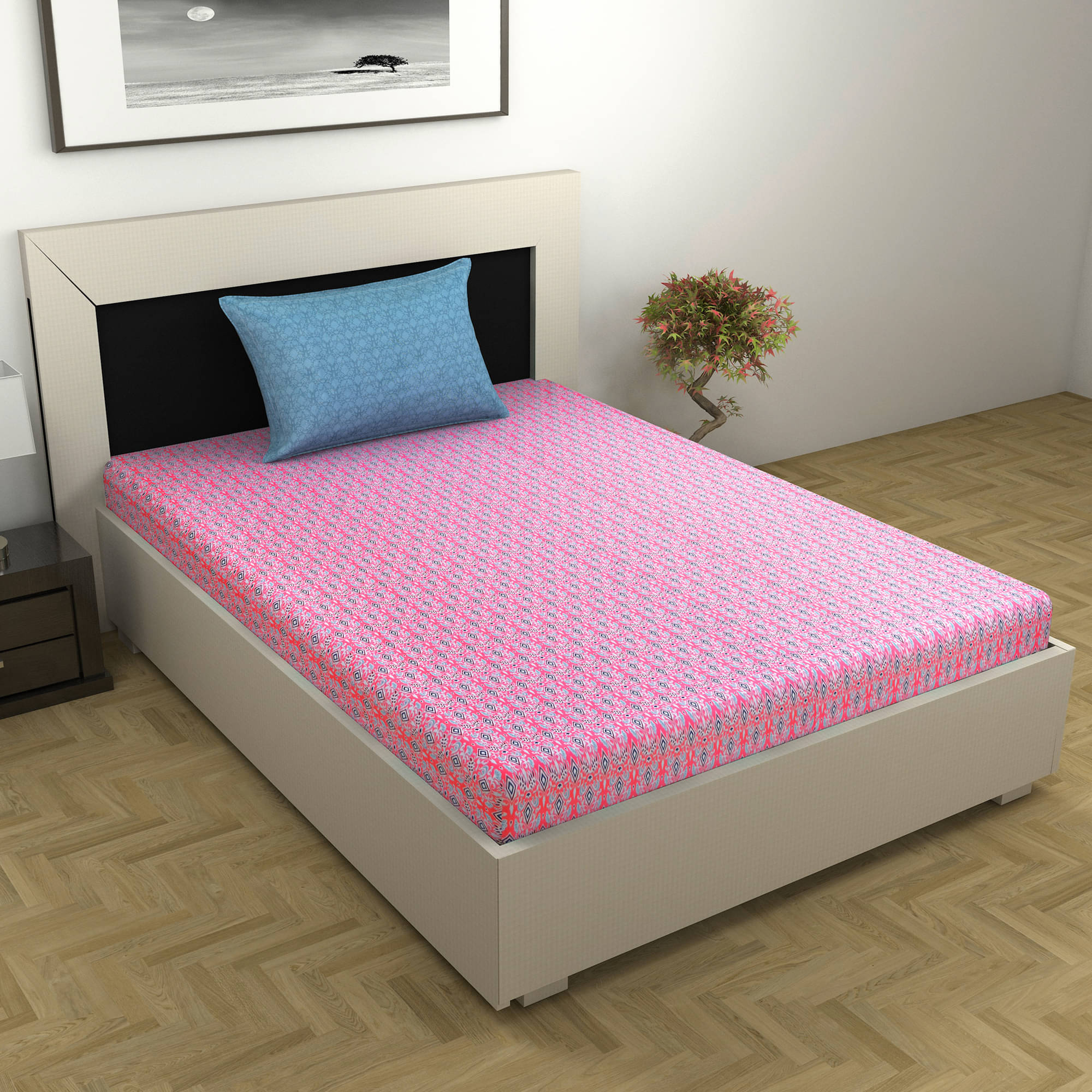     			DIVINE CASA Cotton 1 Single Bedsheet with 1 Pillow Cover ( Pink )