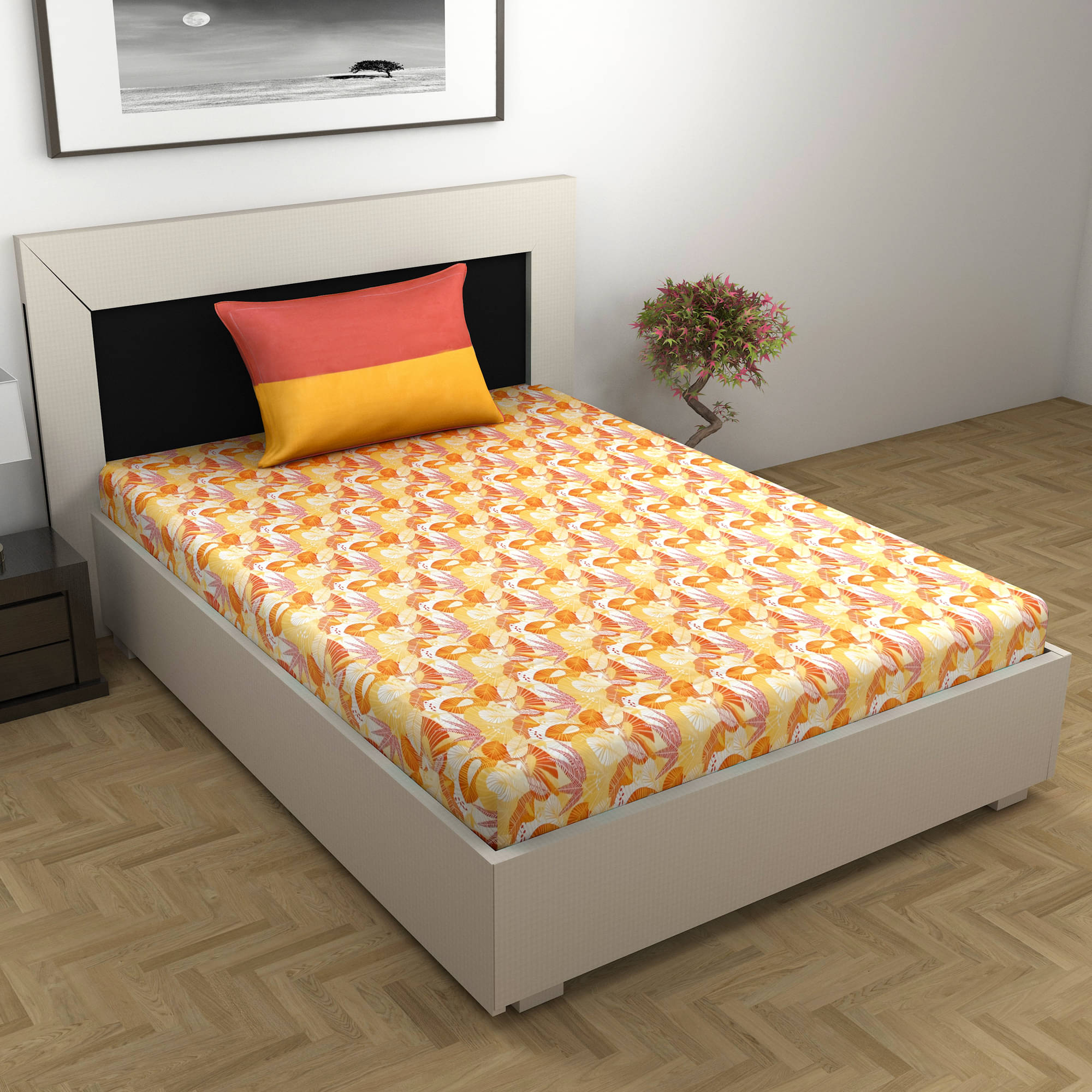     			DIVINE CASA Cotton 1 Single Bedsheet with 1 Pillow Cover ( Peach )