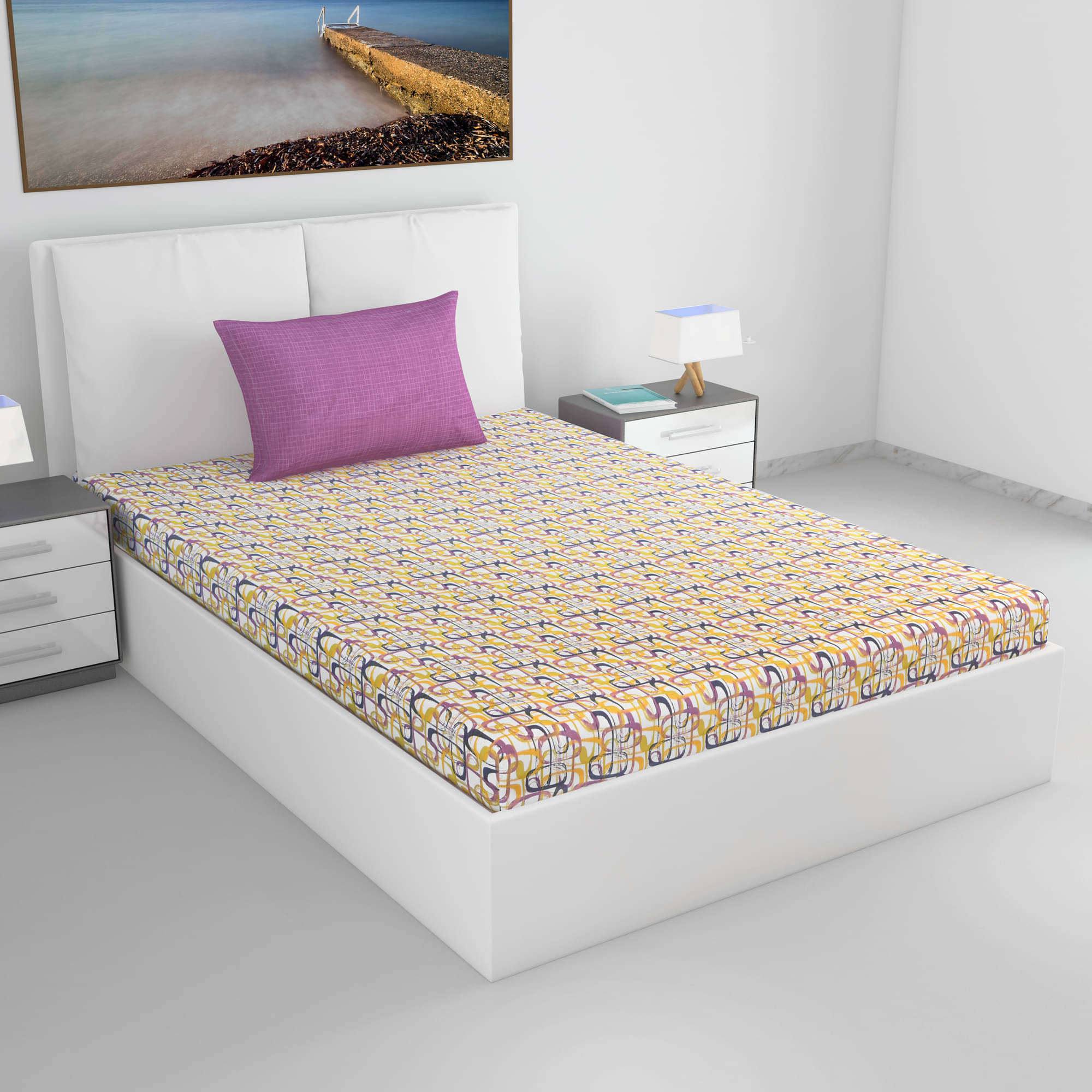     			DIVINE CASA Cotton 1 Single Bedsheet with 1 Pillow Cover ( Yellow )
