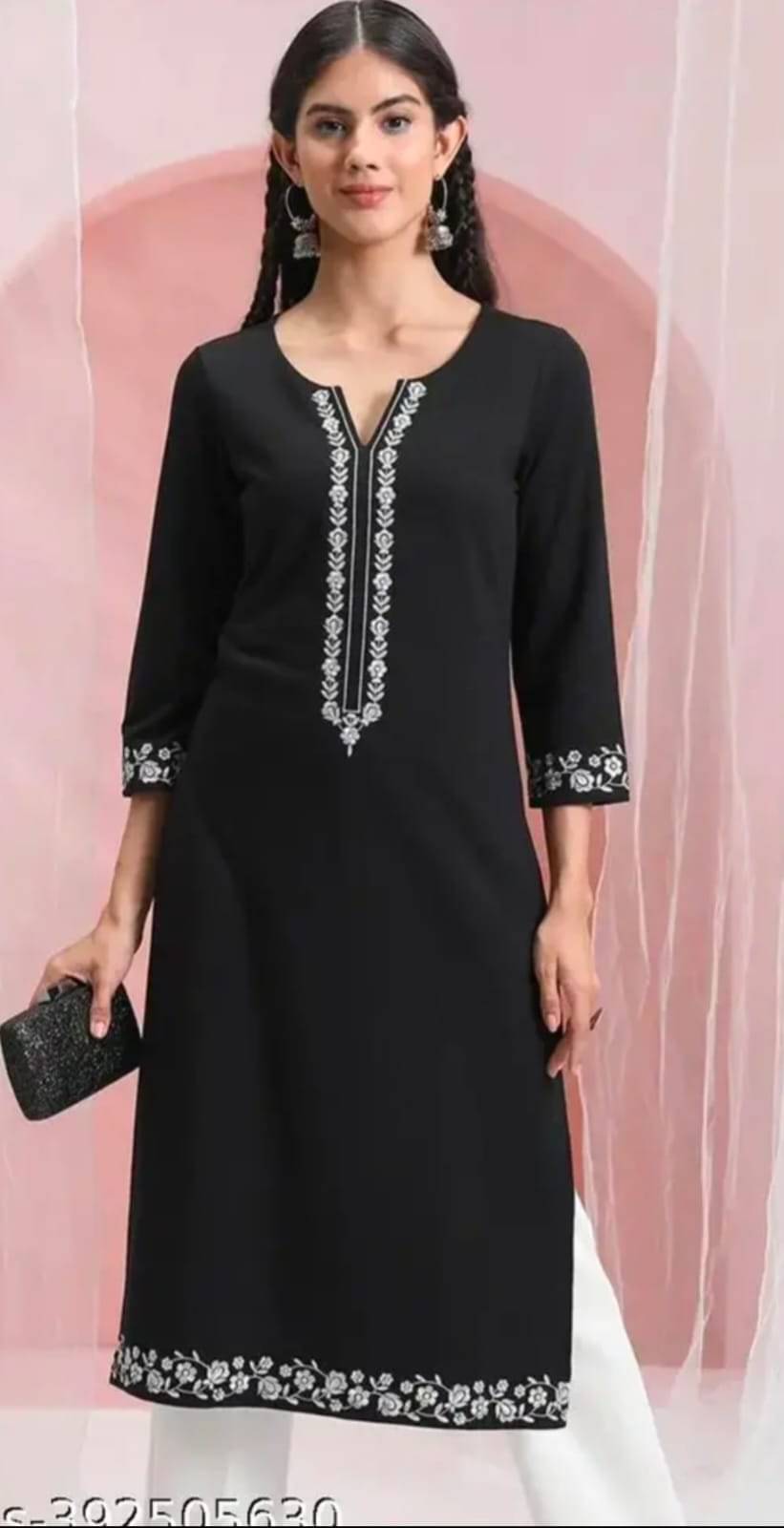     			Daneen Women Rayon Embroidered Straight Kurti ( Black )