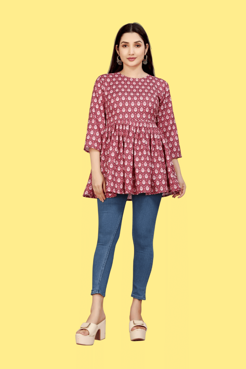     			Dhara Trends Women's Cotton Blend A-Line Top ( Maroon )