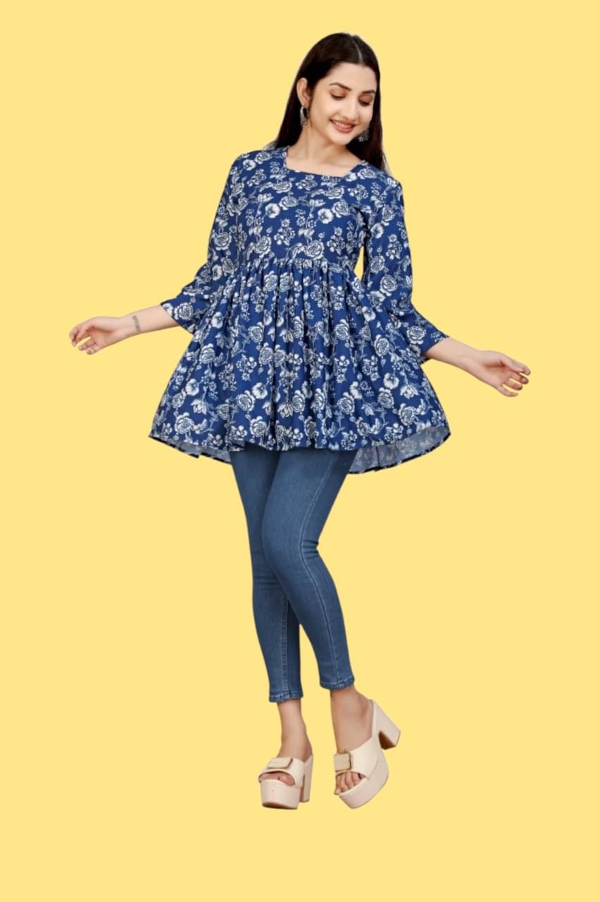     			Dhara Trends Women's Cotton Blend A-Line Top ( Blue )