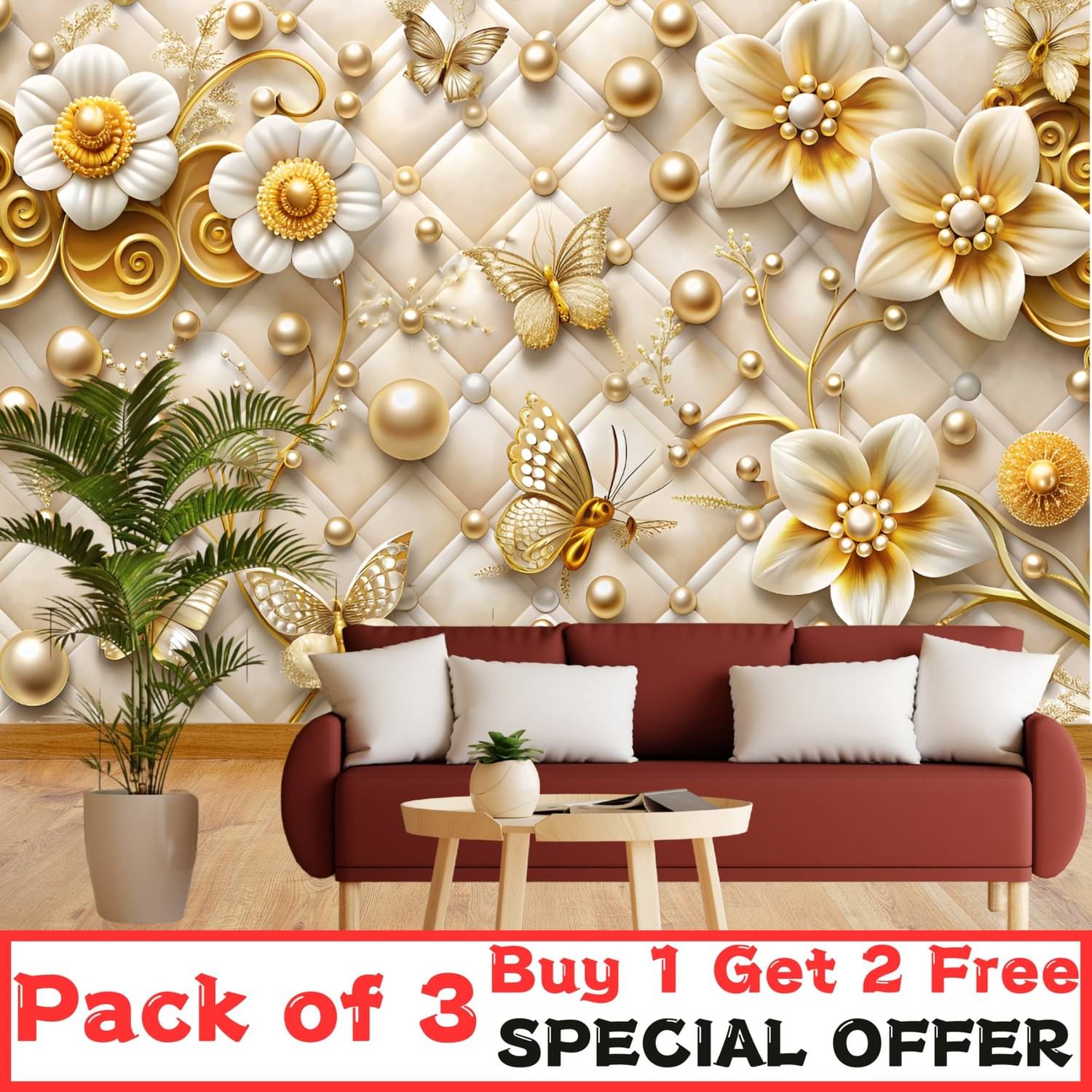     			GOLDEN ROYAL WALLPAPER | 40cm X 100cm | PACK OF 3 Self Adhesive Wallpaper for Living Room Bed Room Kitchen Hall Peel and Stick Vinyl Wallpaper, Self Adhesive