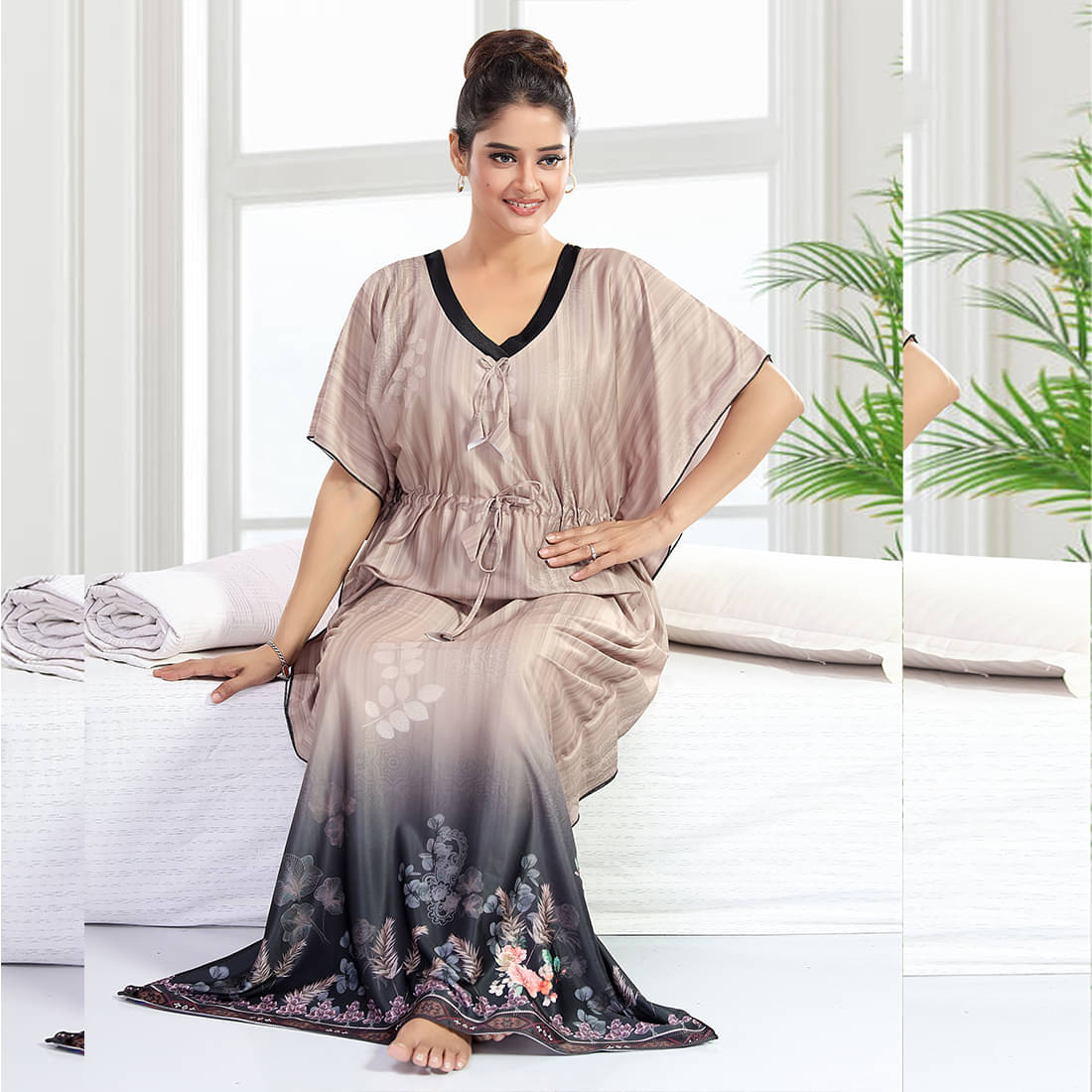     			Gutthi Grey Polyester Women's Nightwear Kaftan Night Dress ( Pack of 1 )