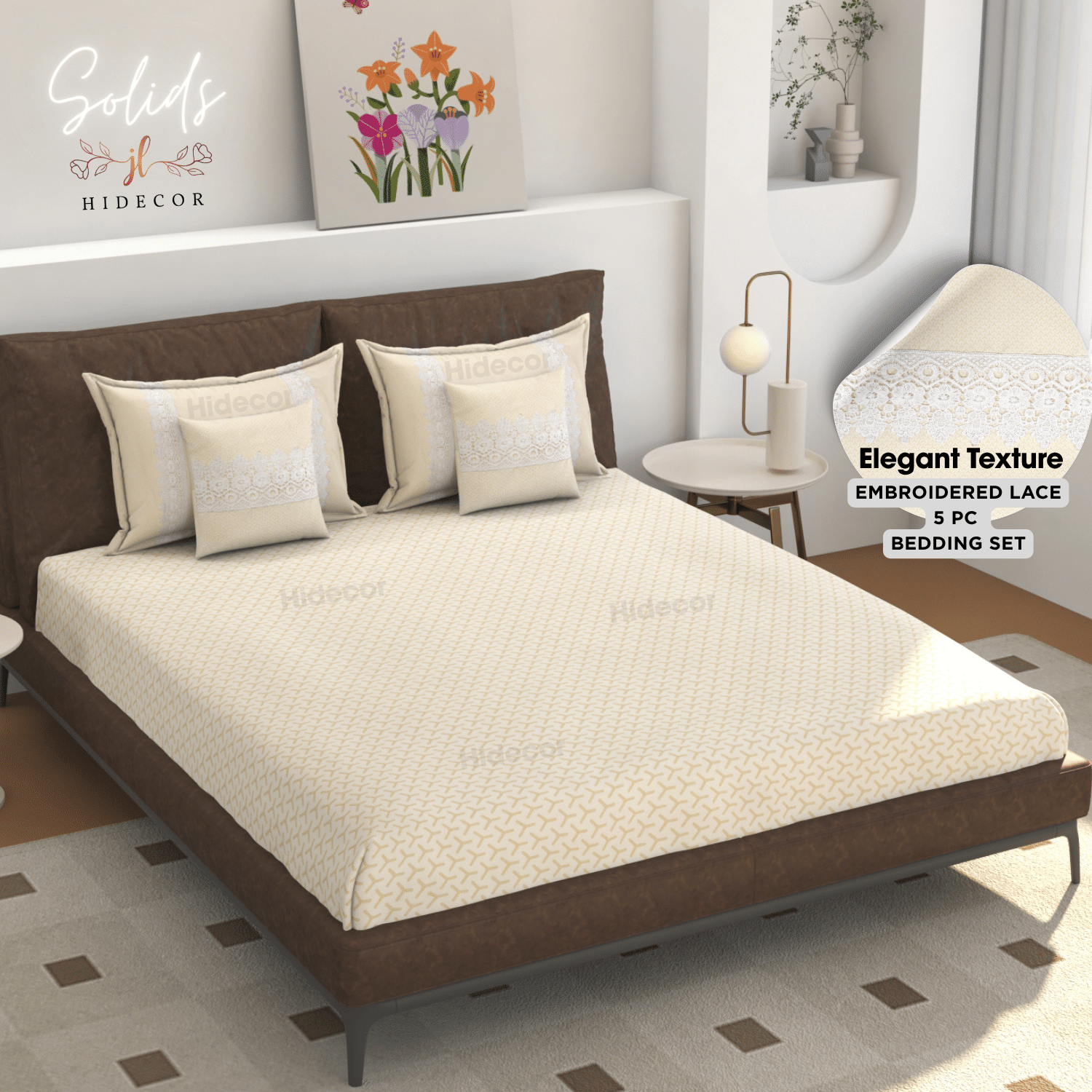     			HIDECOR Microfiber 1 Double Bedsheet with 2 Pillow Covers ( Cream )