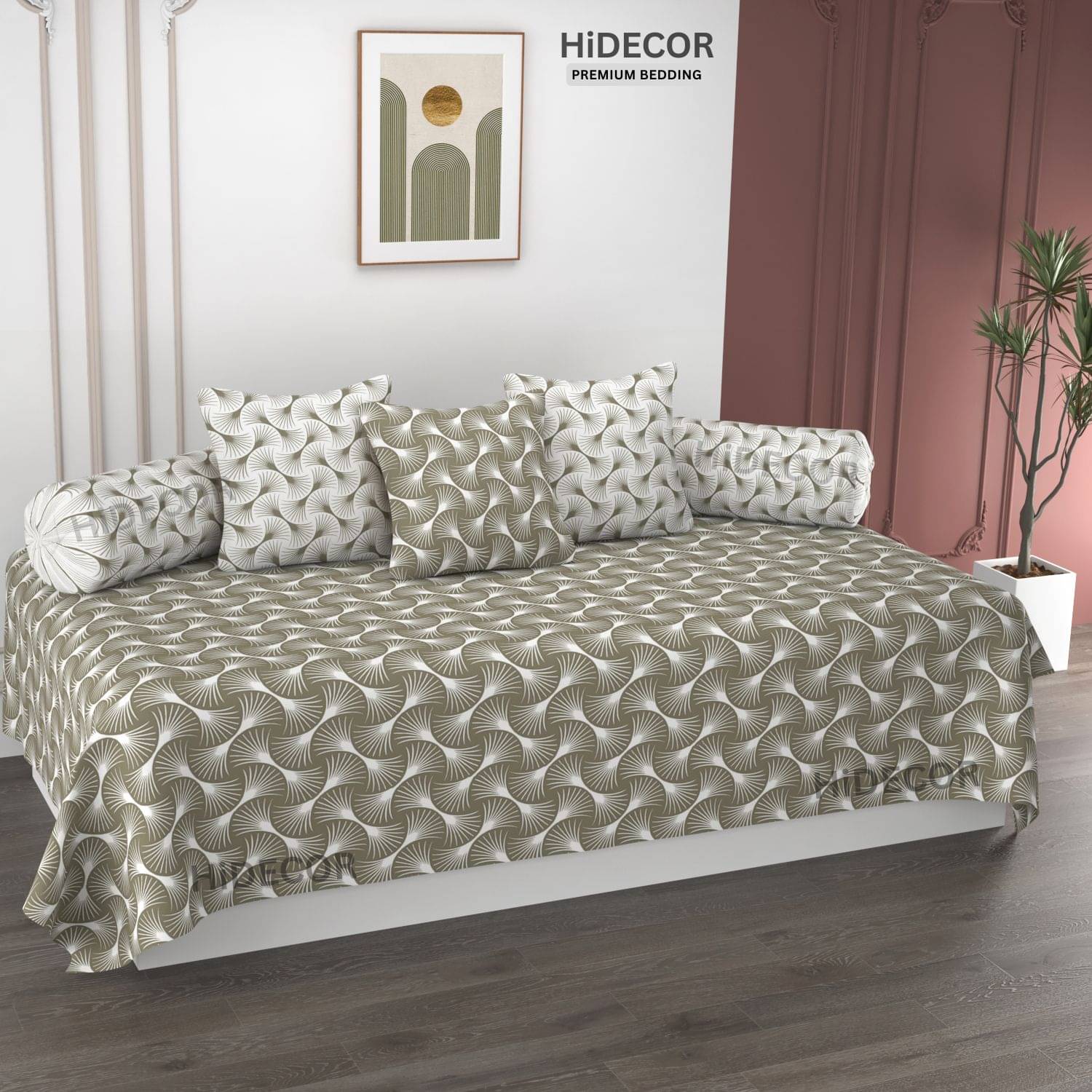 HIDECOR Microfibre Abstract Diwan Set 6 Pcs - Beige HIDECOR Microfibre Abstract Diwan Set 6 Pcs - Beige