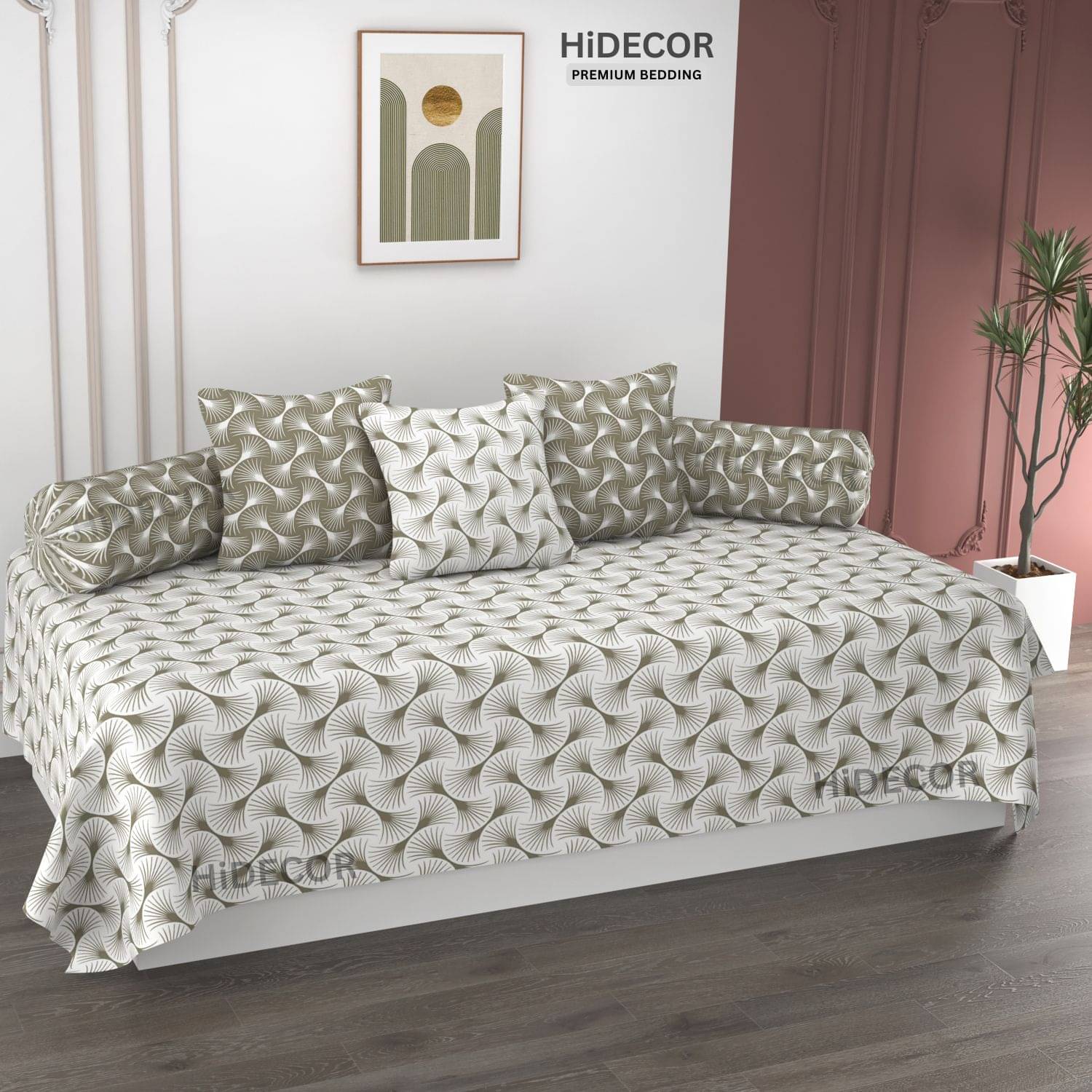     			HIDECOR Microfibre Abstract Diwan Set 6 Pcs - White