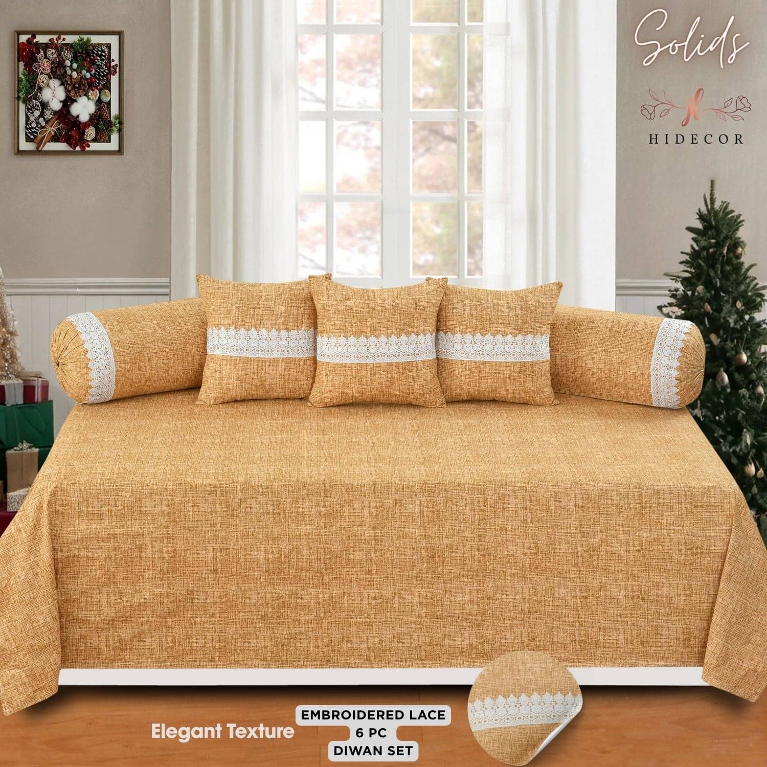 HIDECOR Microfibre Embroidered Diwan Set 6 Pcs - Beige HIDECOR Microfibre Embroidered Diwan Set 6 Pcs - Beige