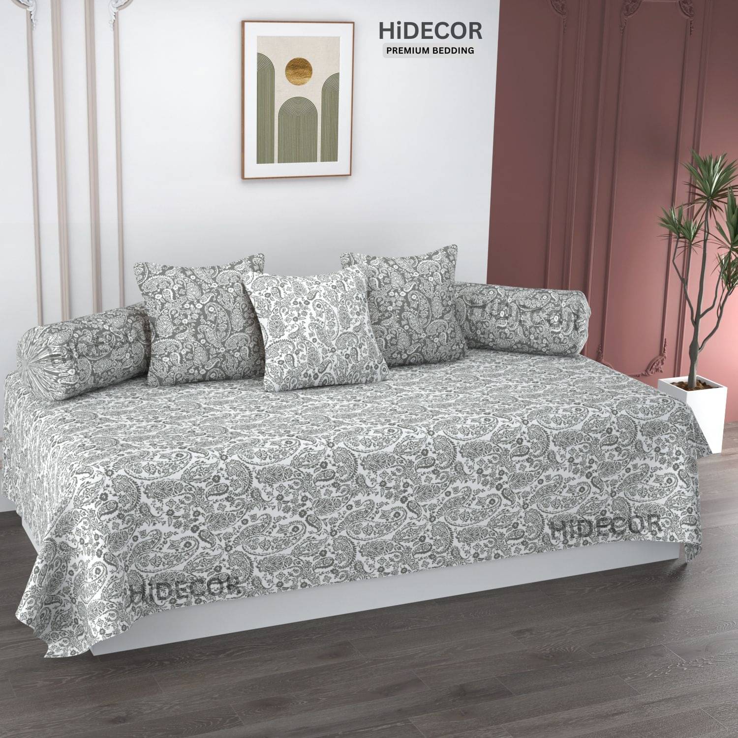 HIDECOR Microfibre Ethnic Diwan Set 6 Pcs - White HIDECOR Microfibre Ethnic Diwan Set 6 Pcs - White