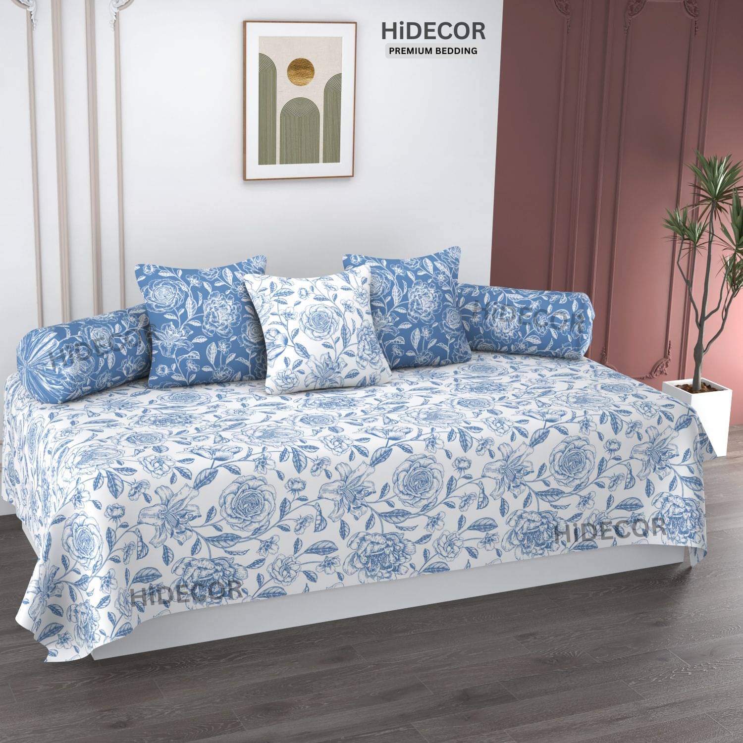 HIDECOR Microfibre Floral Diwan Set 6 Pcs - Multi HIDECOR Microfibre Floral Diwan Set 6 Pcs - Multi