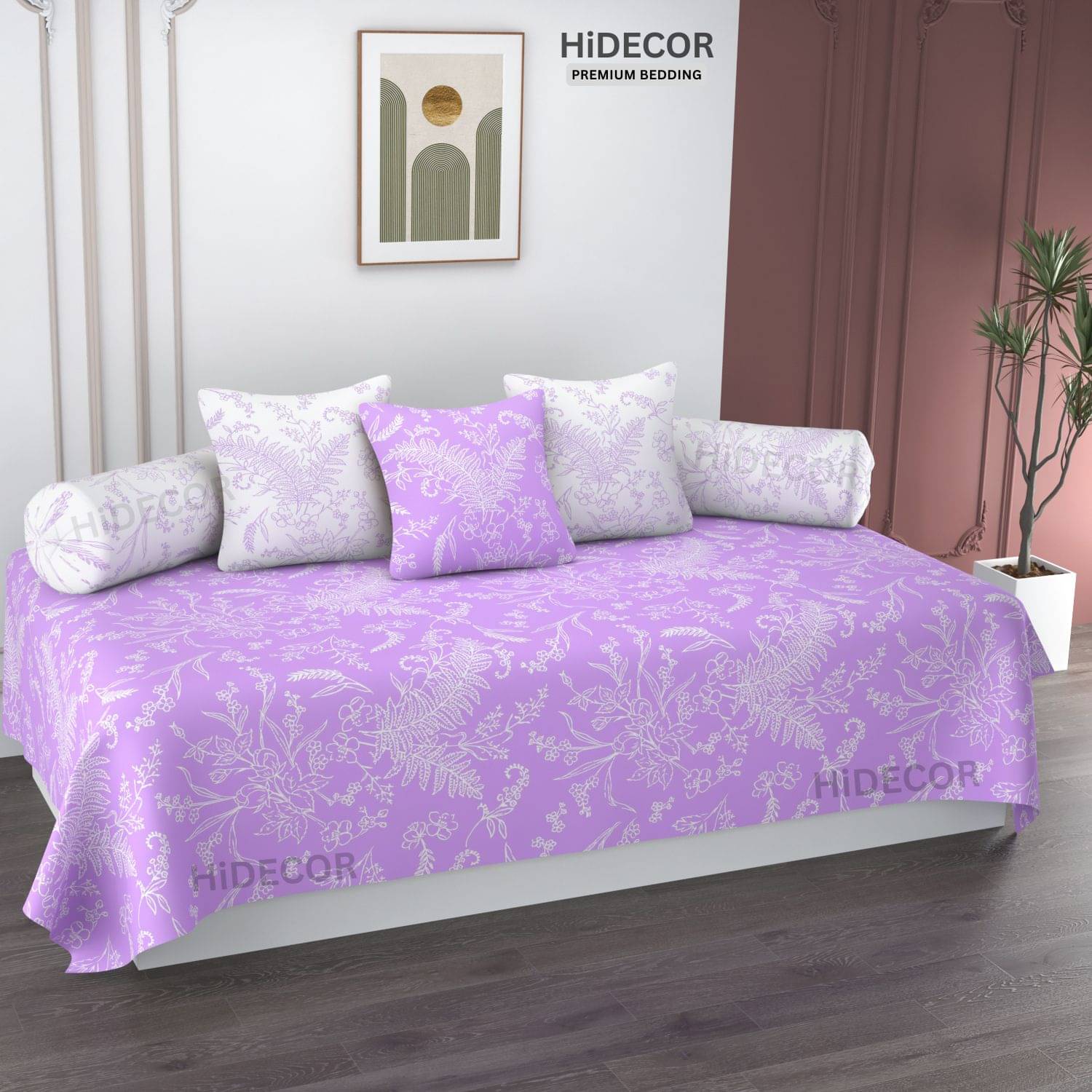     			HIDECOR Microfibre Floral Diwan Set 6 Pcs - Purple