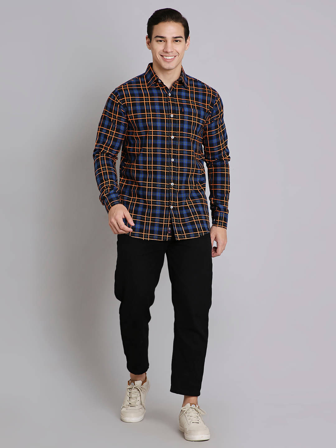    			HJ HASASI Cotton Blend Regular Fit Checks Full Sleeves Men's Casual Shirt - Blue ( Pack of 1 )